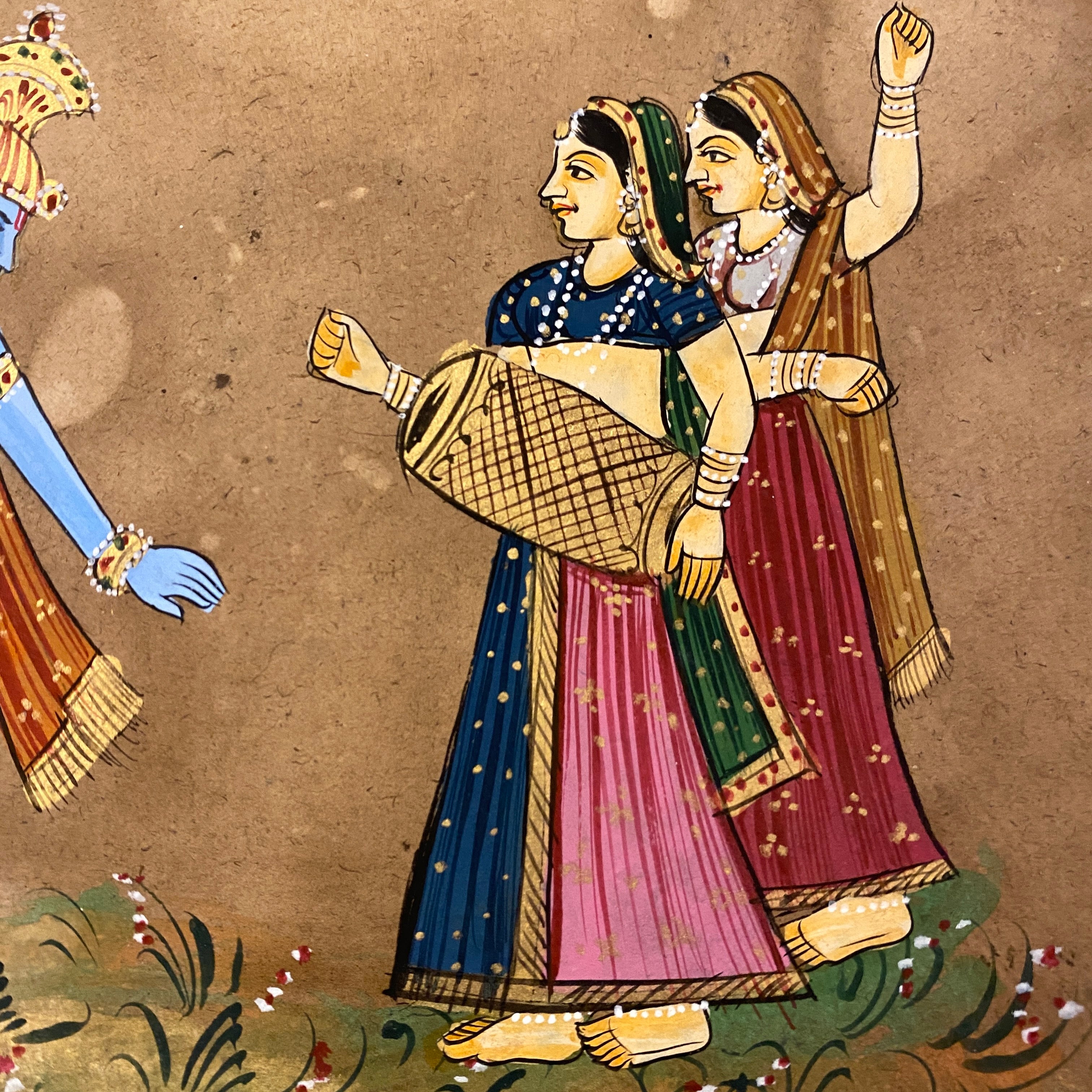 Vintage Hand Painted Court Painting - Krishna - 6 Styles - Vintage India NYC