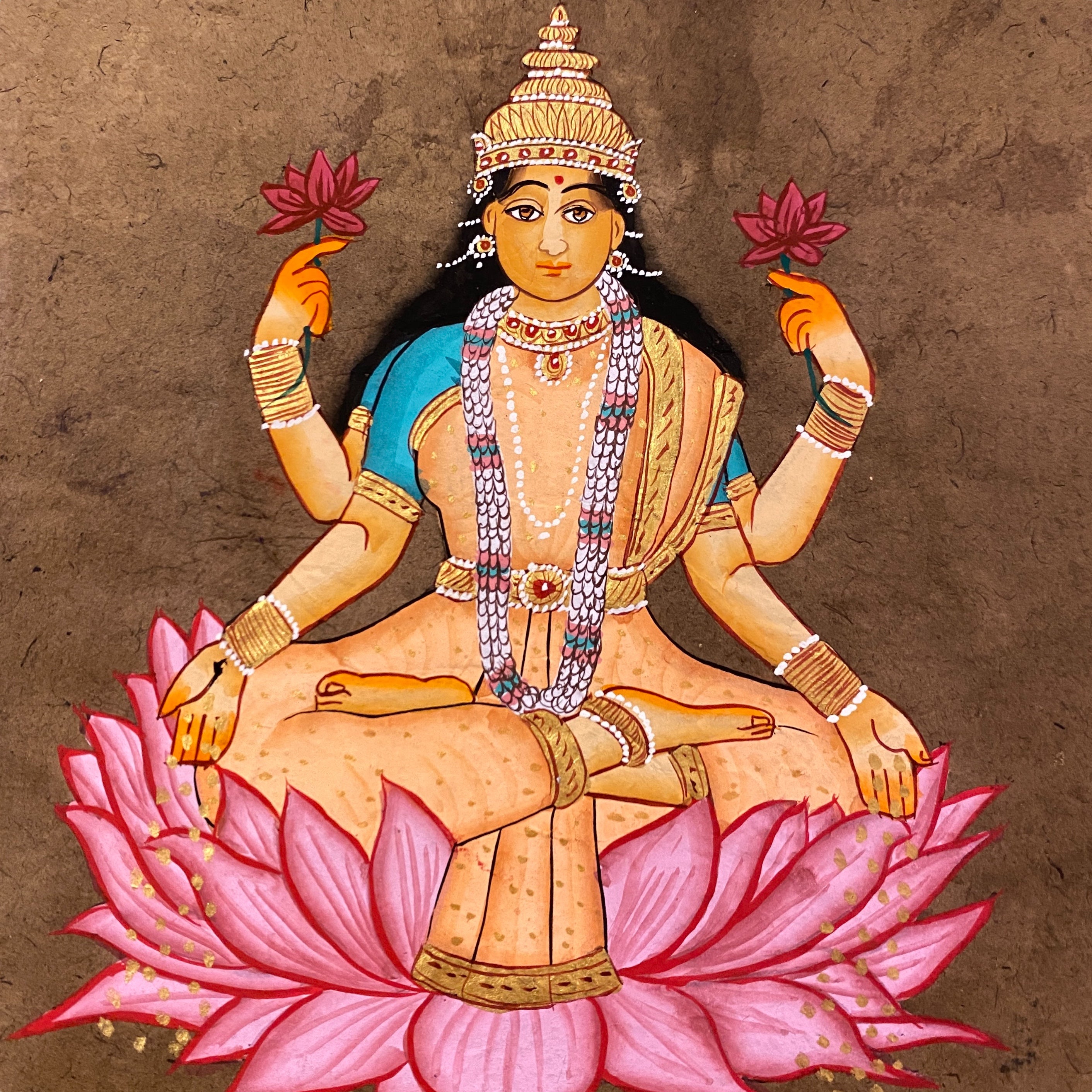 Vintage Hand Painted Women Court Painting - Laxmi - 3 Colors - Vintage India NYC