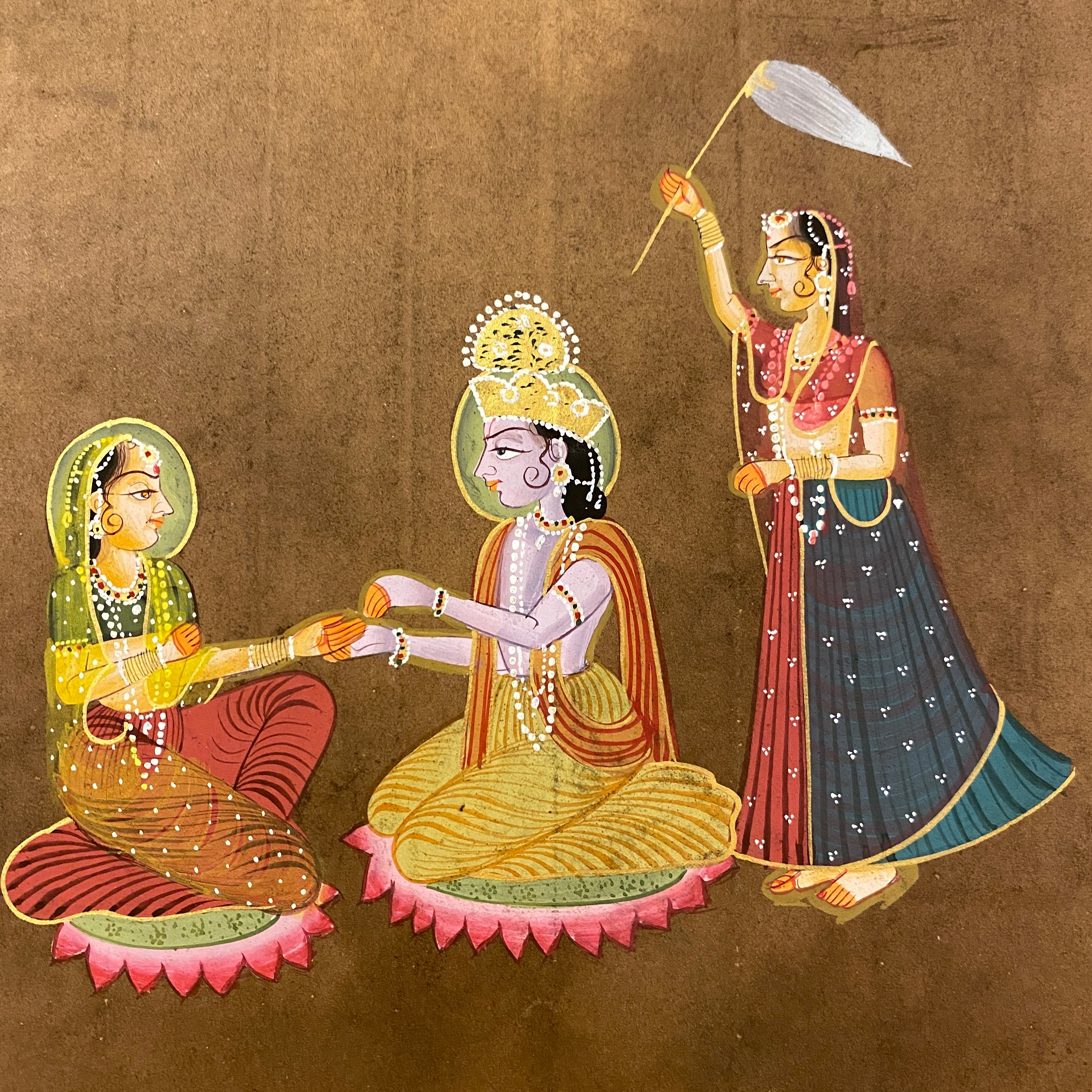 Vintage Hand Painted Court Painting - Krishna - 6 Styles - Vintage India NYC