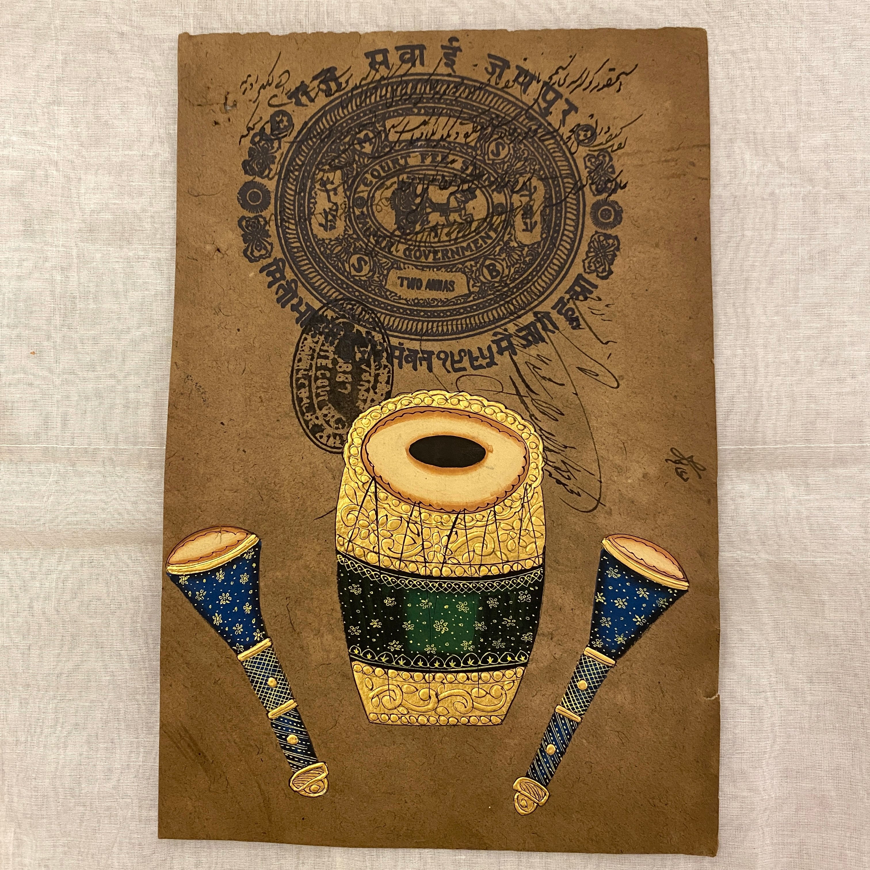 Vintage Hand Painted Court Painting - Musical Instruments - 13 Styles - Vintage India NYC