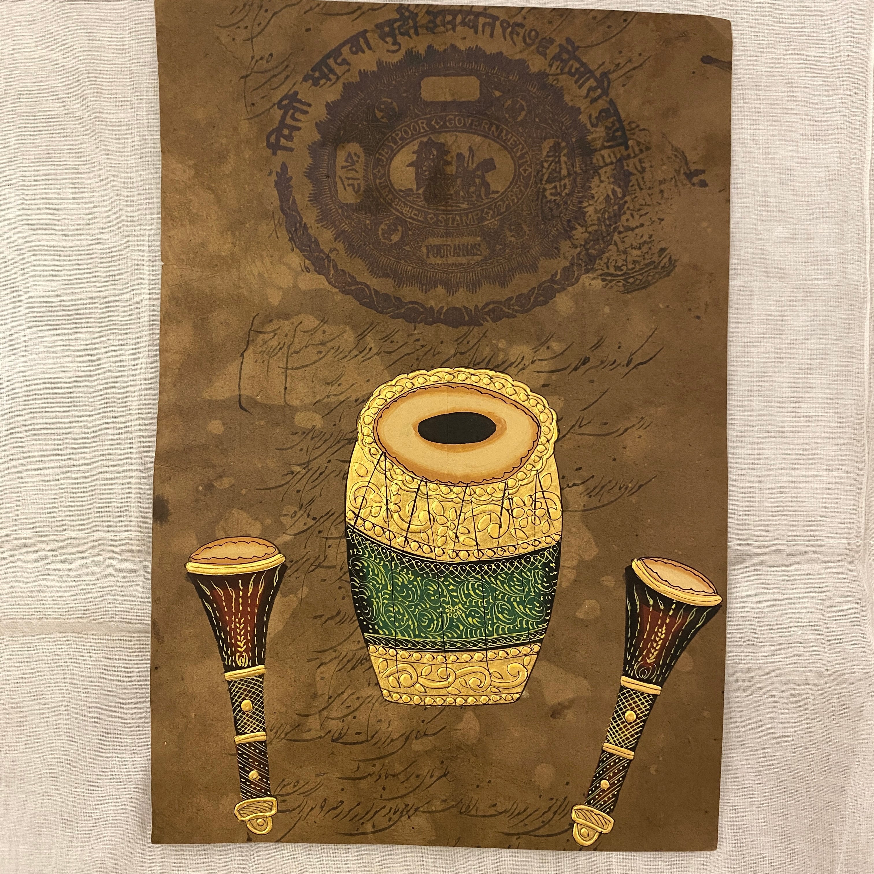 Vintage Hand Painted Court Painting - Musical Instruments - 13 Styles - Vintage India NYC