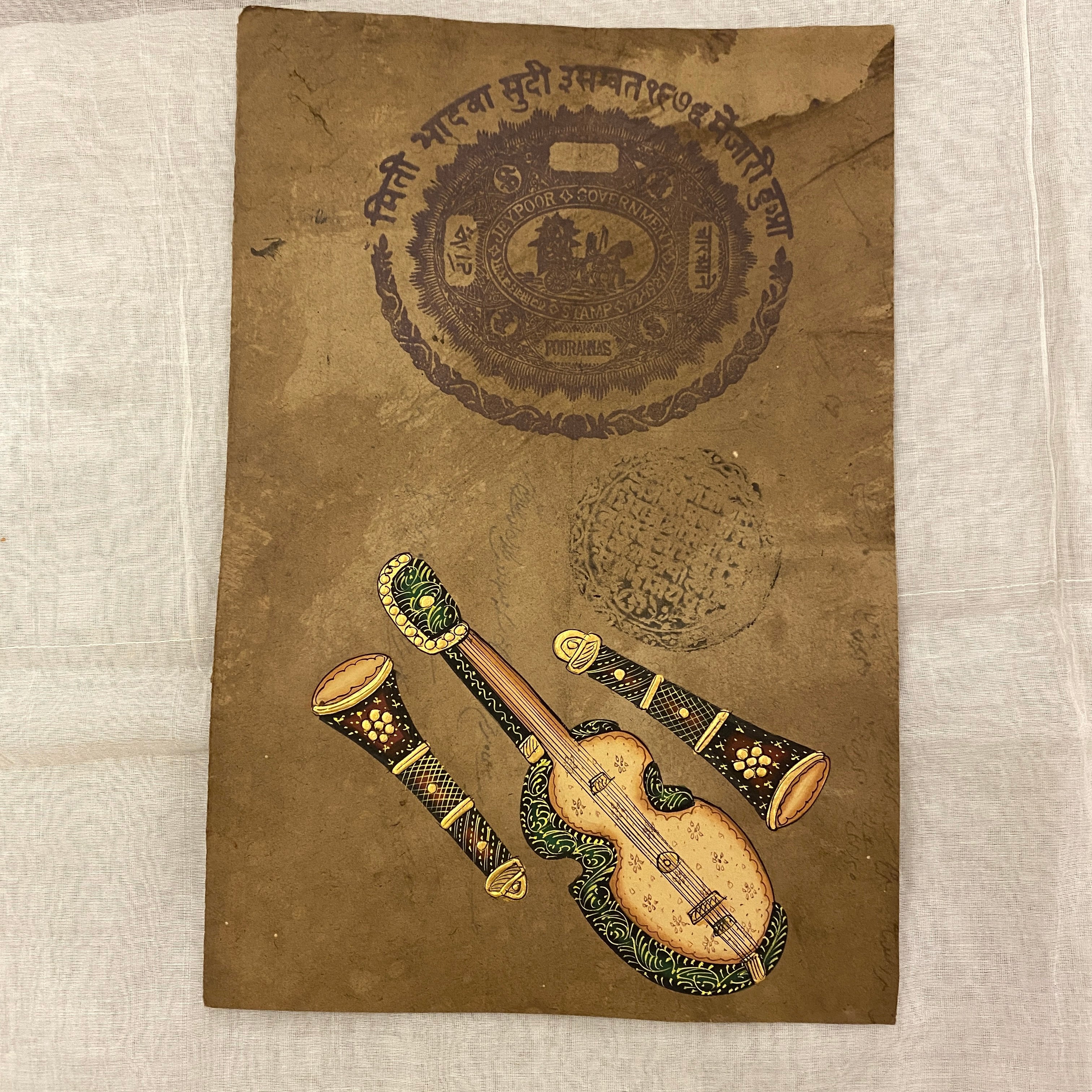 Vintage Hand Painted Court Painting - Musical Instruments - 13 Styles - Vintage India NYC