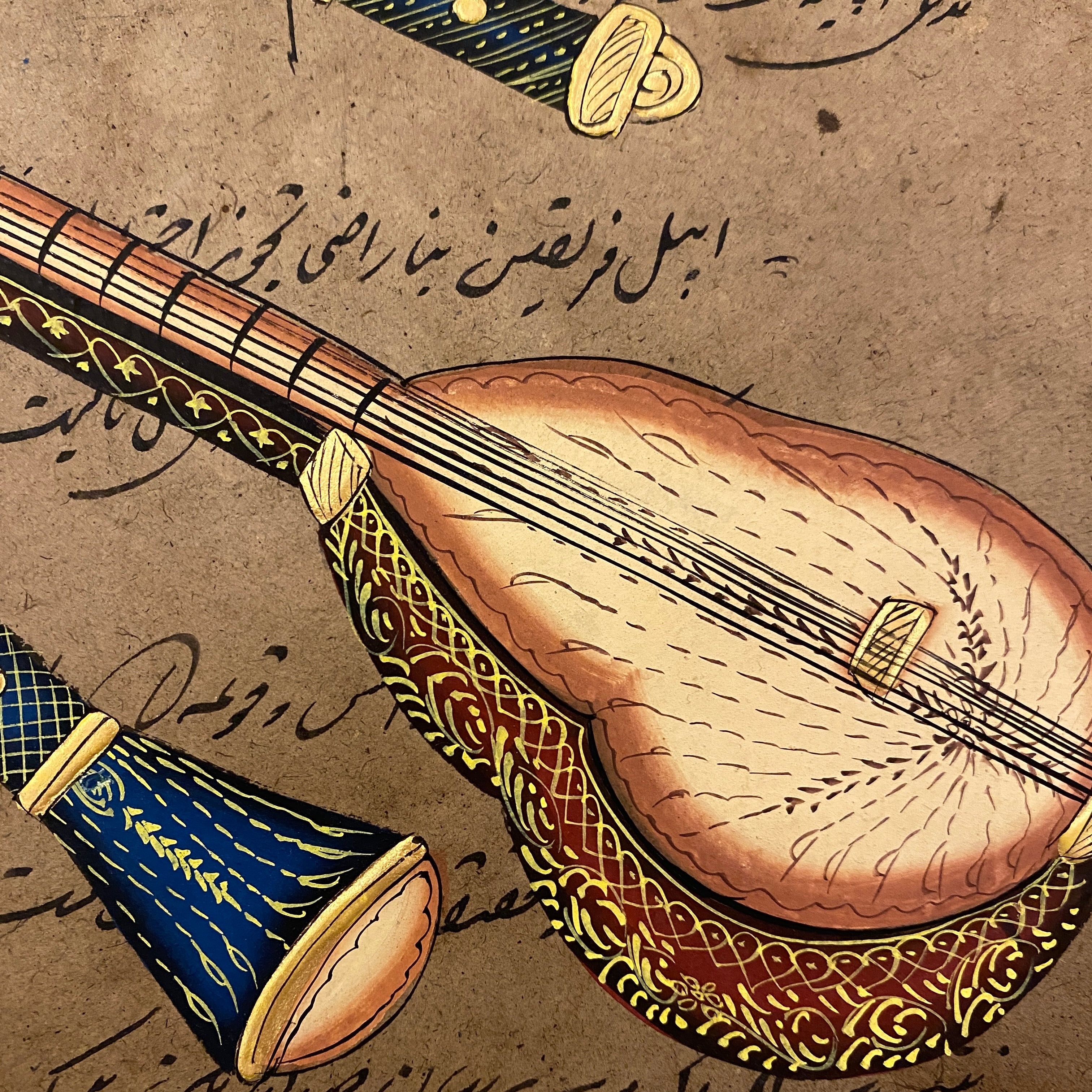 Vintage Hand Painted Court Painting - Musical Instruments - 13 Styles - Vintage India NYC