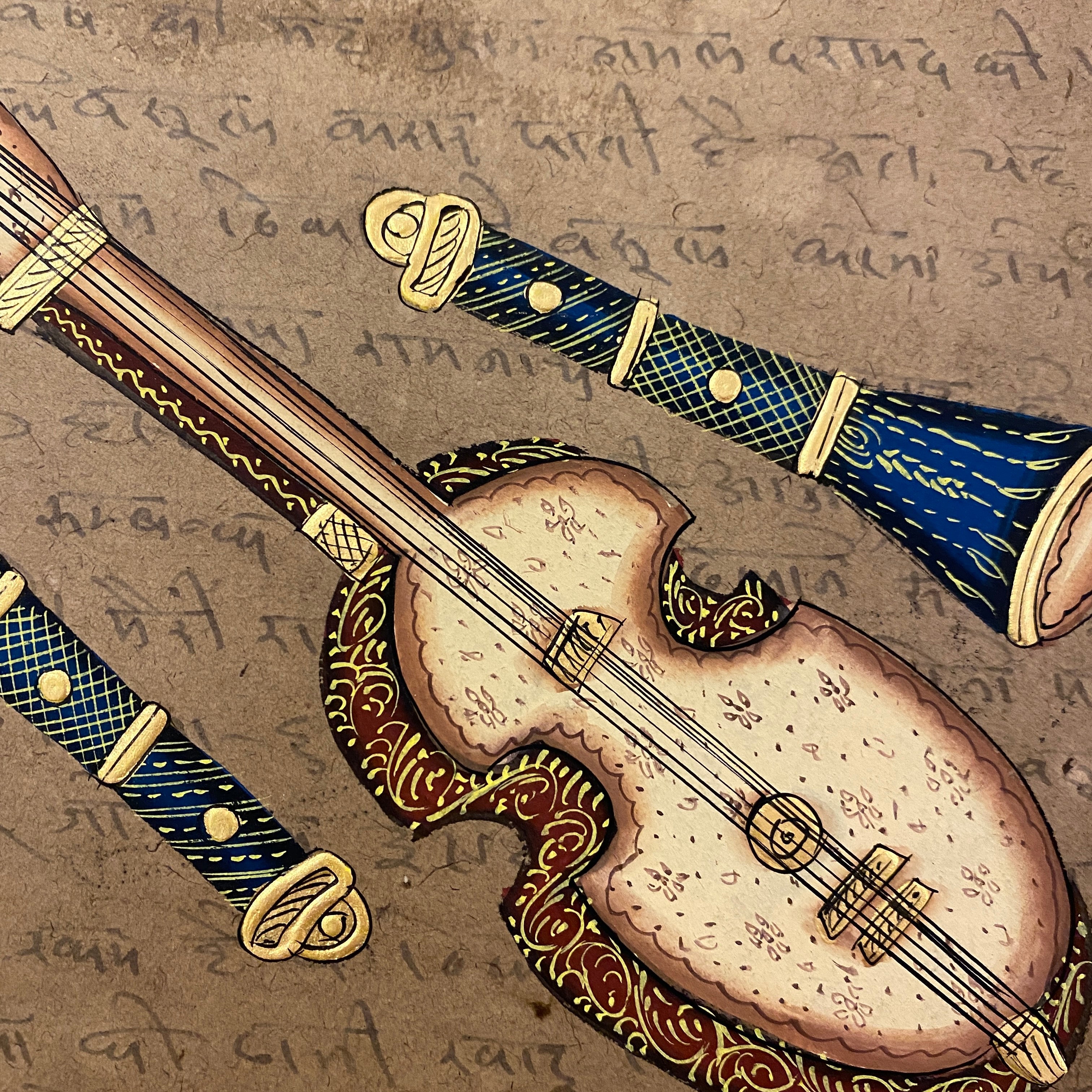 Vintage Hand Painted Court Painting - Musical Instruments - 13 Styles - Vintage India NYC
