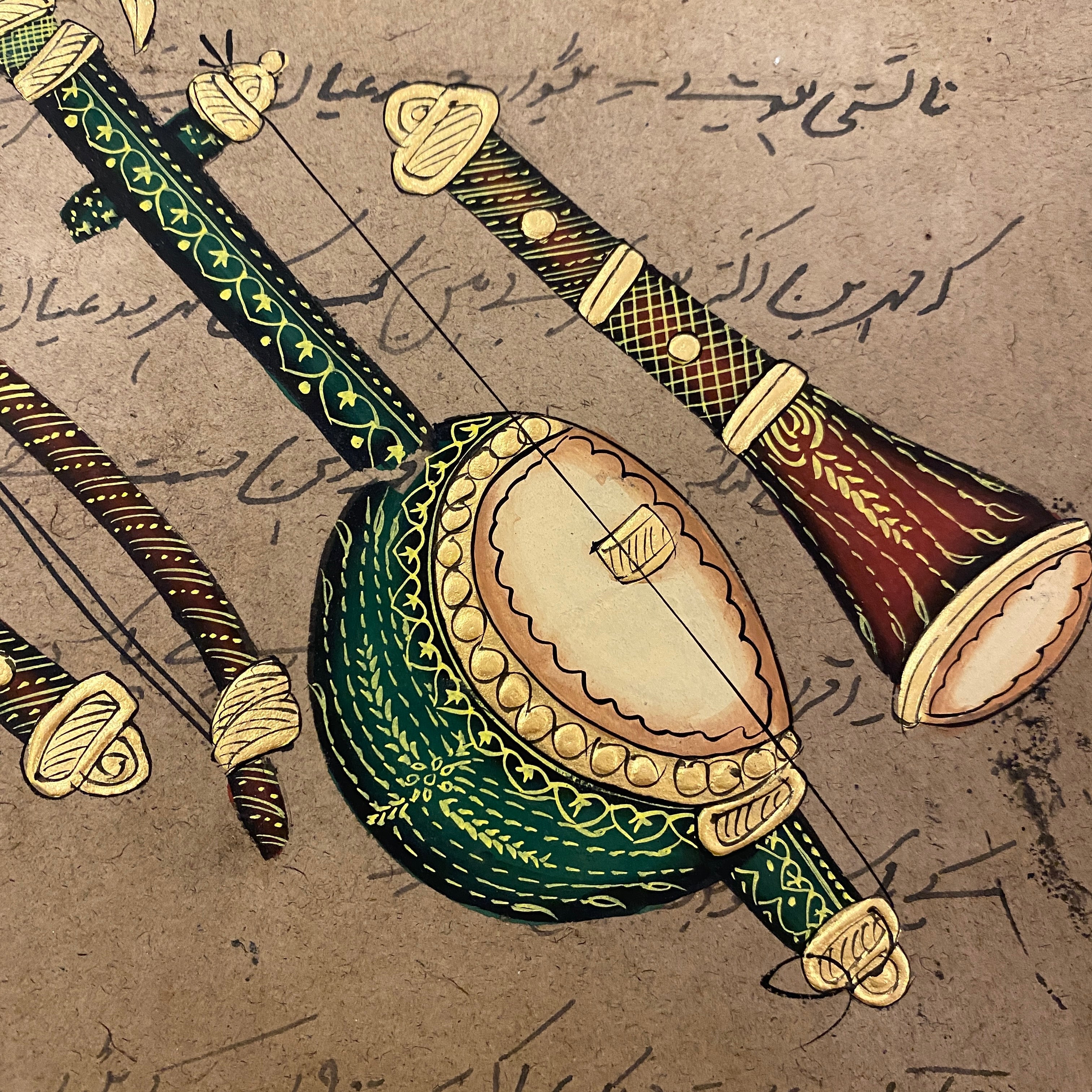 Vintage Hand Painted Court Painting - Musical Instruments - 13 Styles - Vintage India NYC