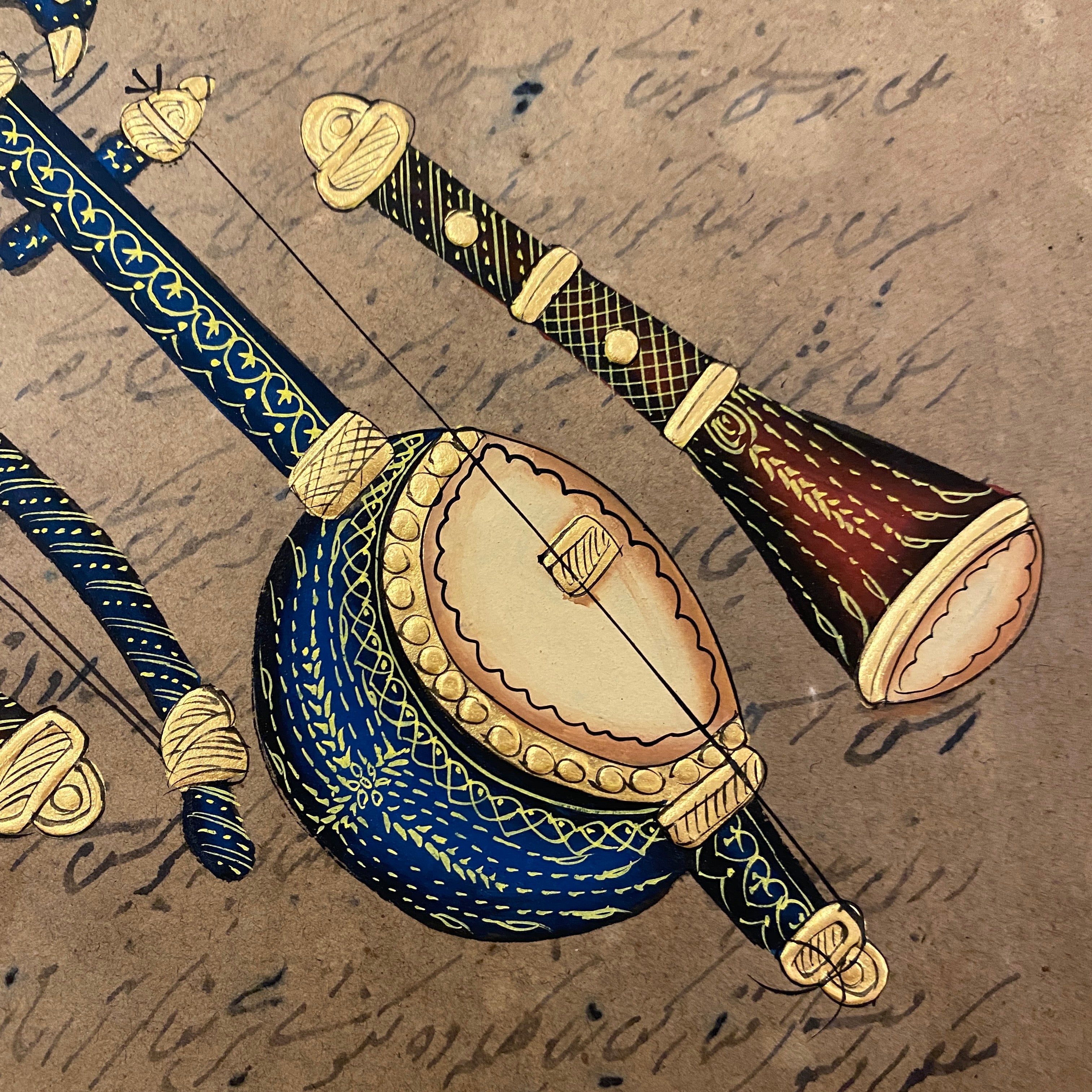 Vintage Hand Painted Court Painting - Musical Instruments - 13 Styles - Vintage India NYC
