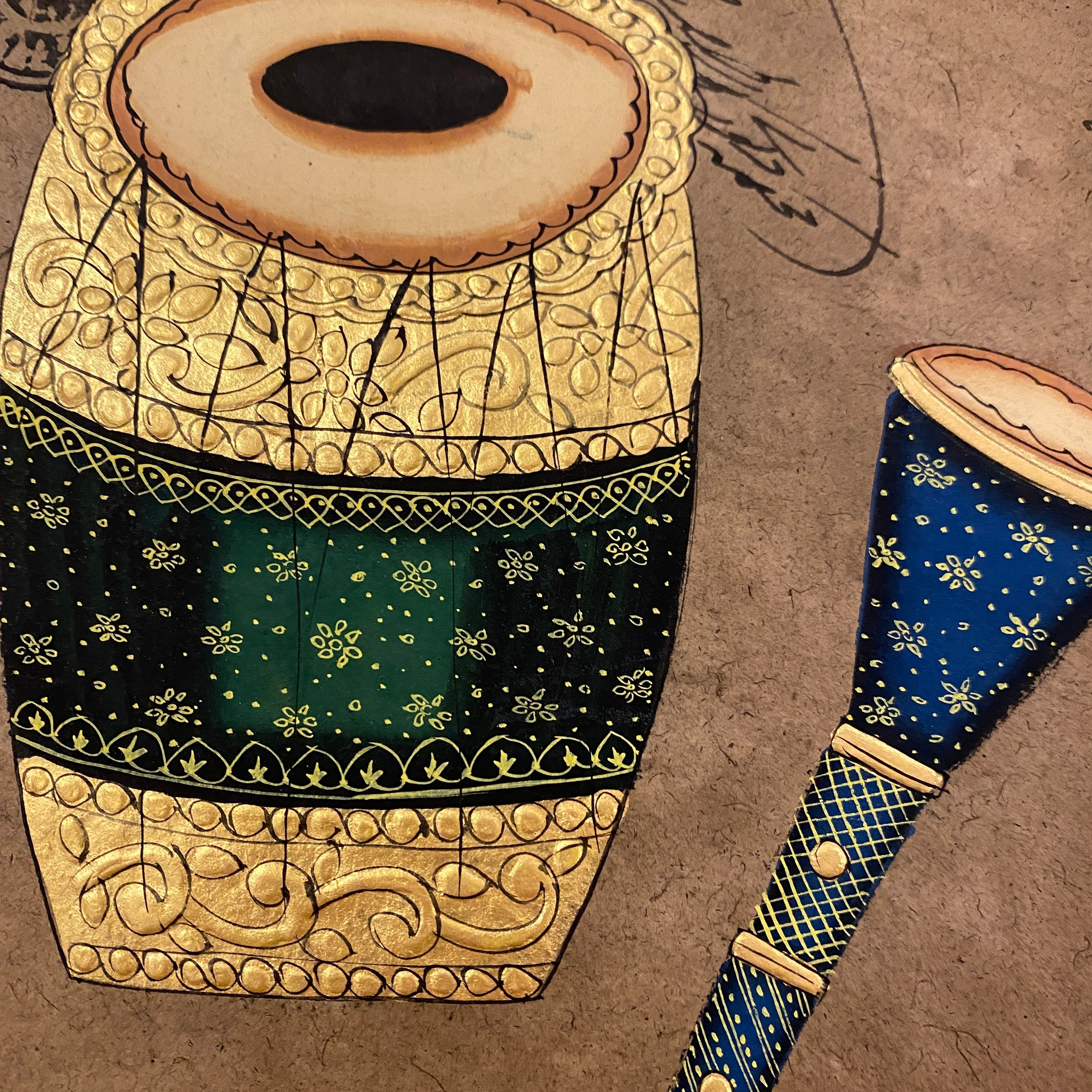 Vintage Hand Painted Court Painting - Musical Instruments - 13 Styles - Vintage India NYC