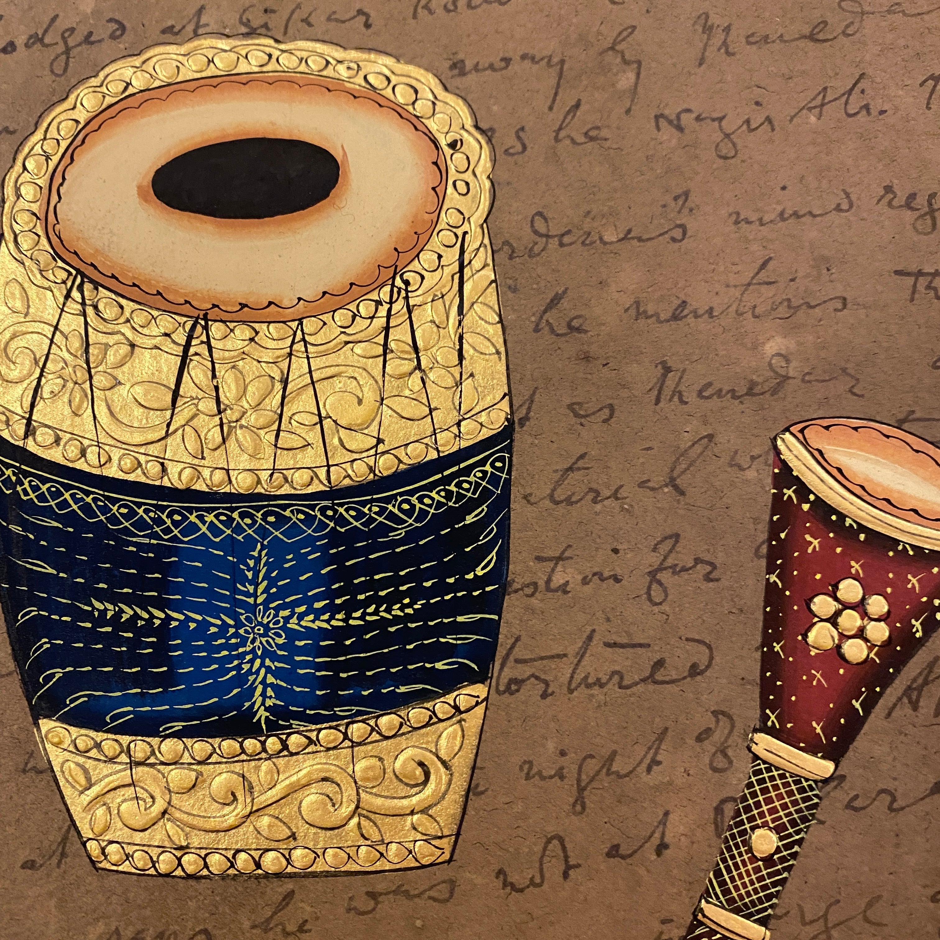 Vintage Hand Painted Court Painting - Musical Instruments - 13 Styles - Vintage India NYC