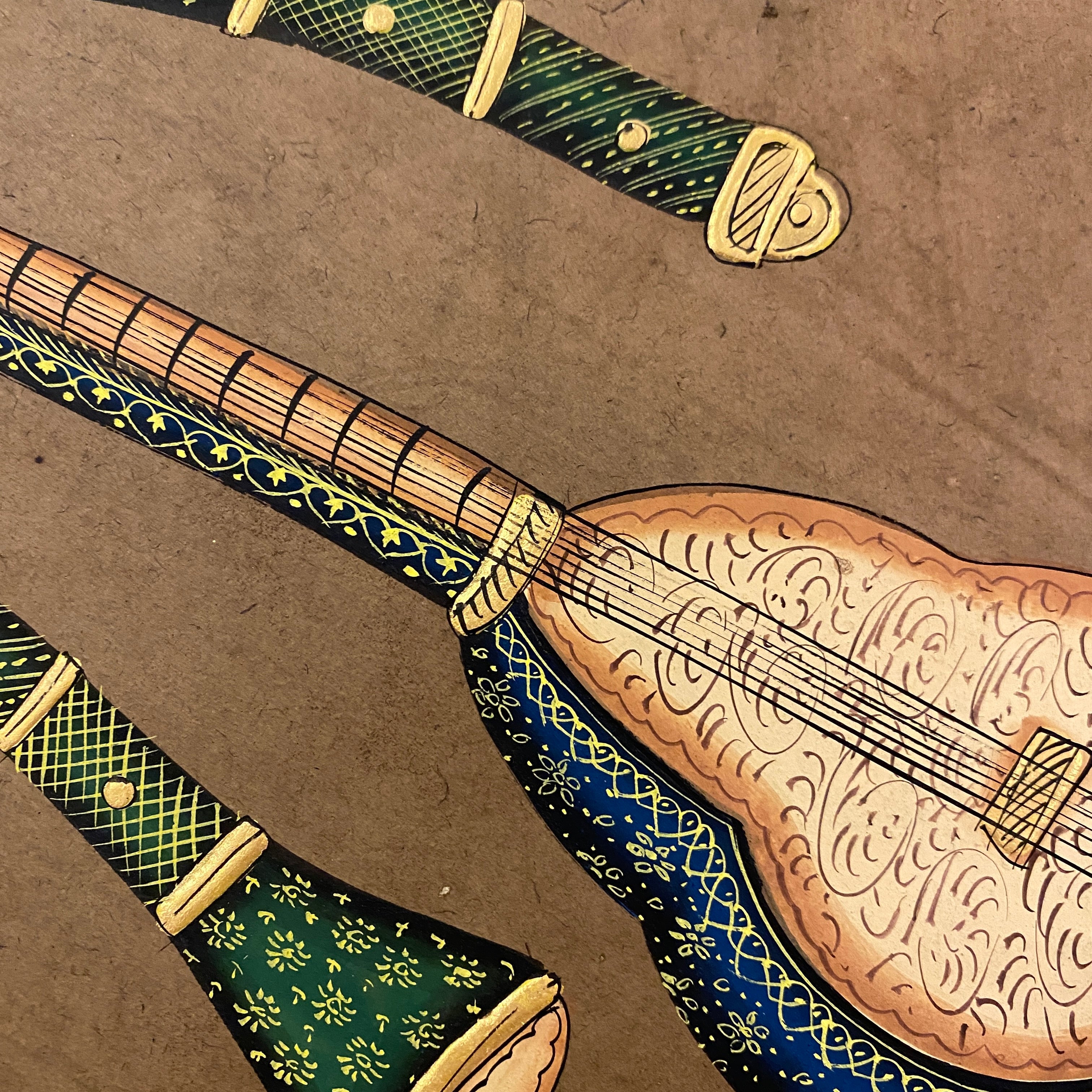 Vintage Hand Painted Court Painting - Musical Instruments - 13 Styles - Vintage India NYC
