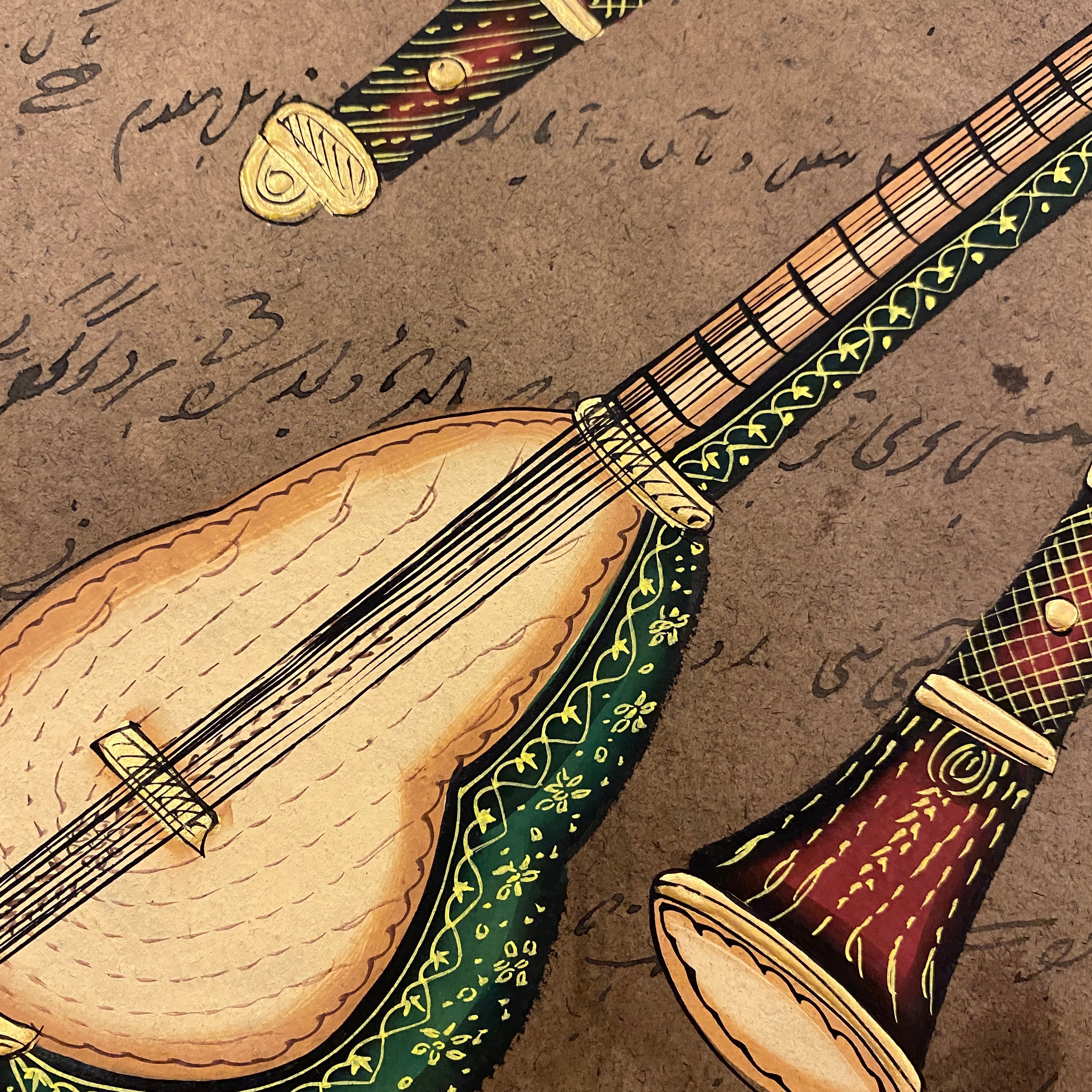Vintage Hand Painted Court Painting - Musical Instruments - 13 Styles - Vintage India NYC