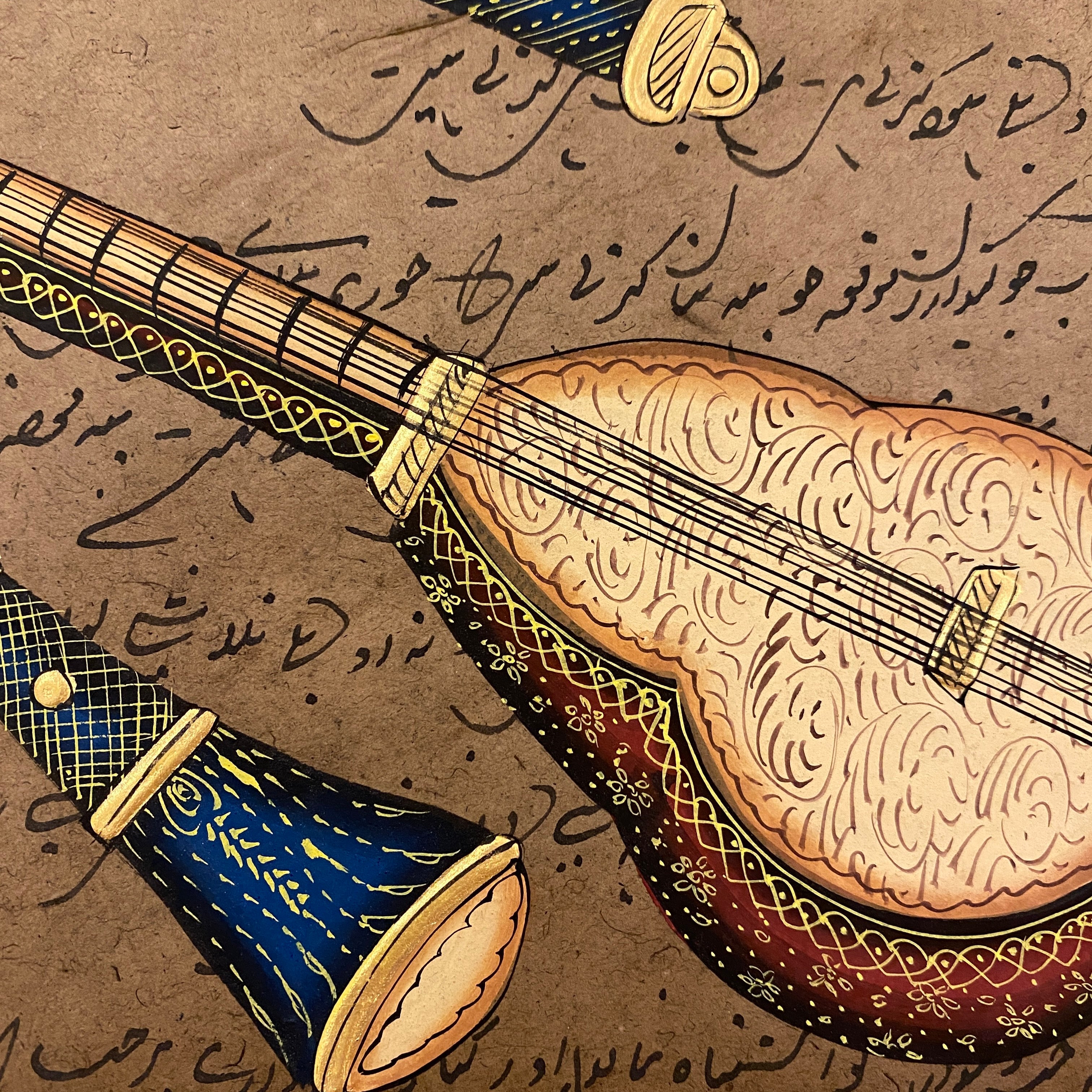 Vintage Hand Painted Court Painting - Musical Instruments - 13 Styles - Vintage India NYC