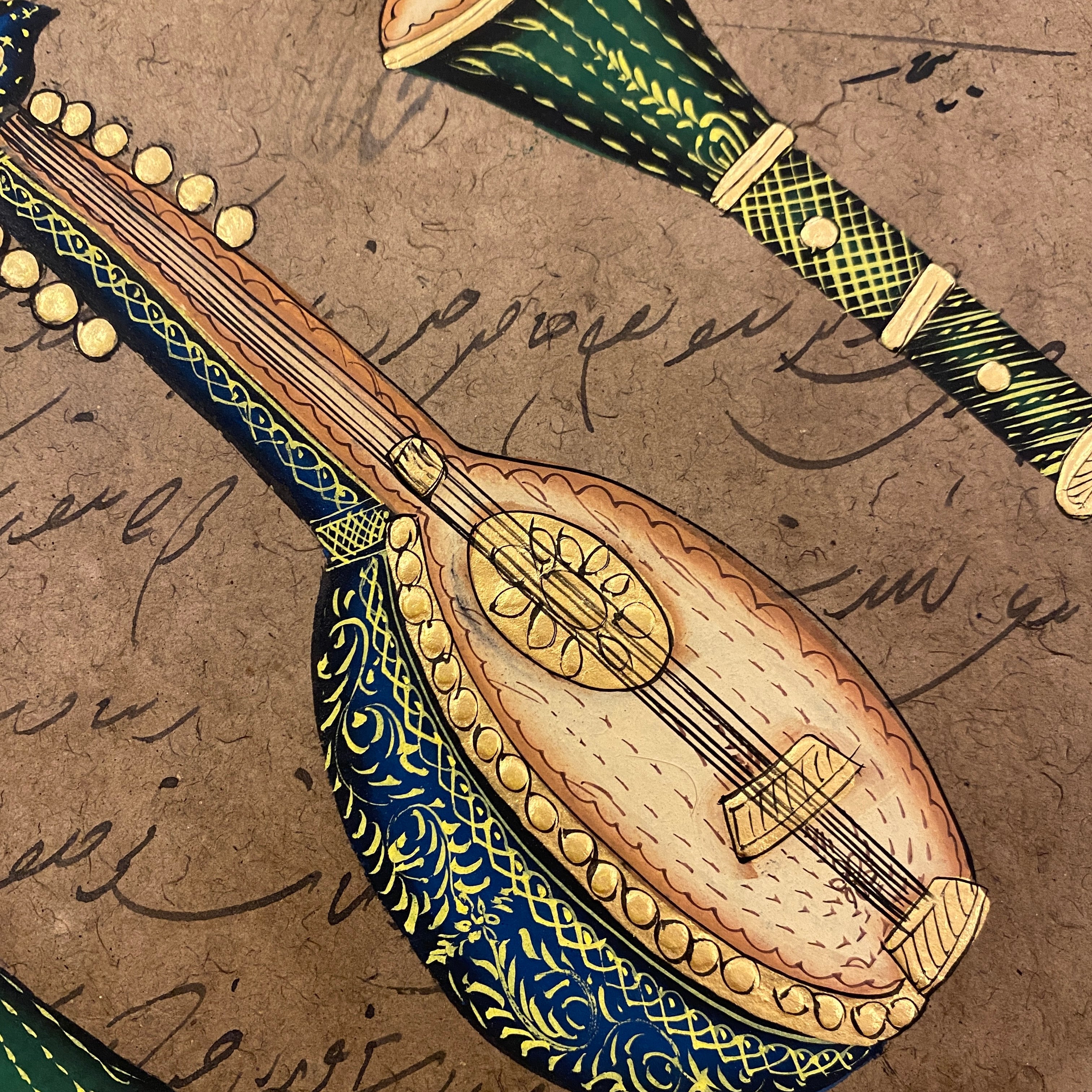 Vintage Hand Painted Court Painting - Musical Instruments - 13 Styles - Vintage India NYC