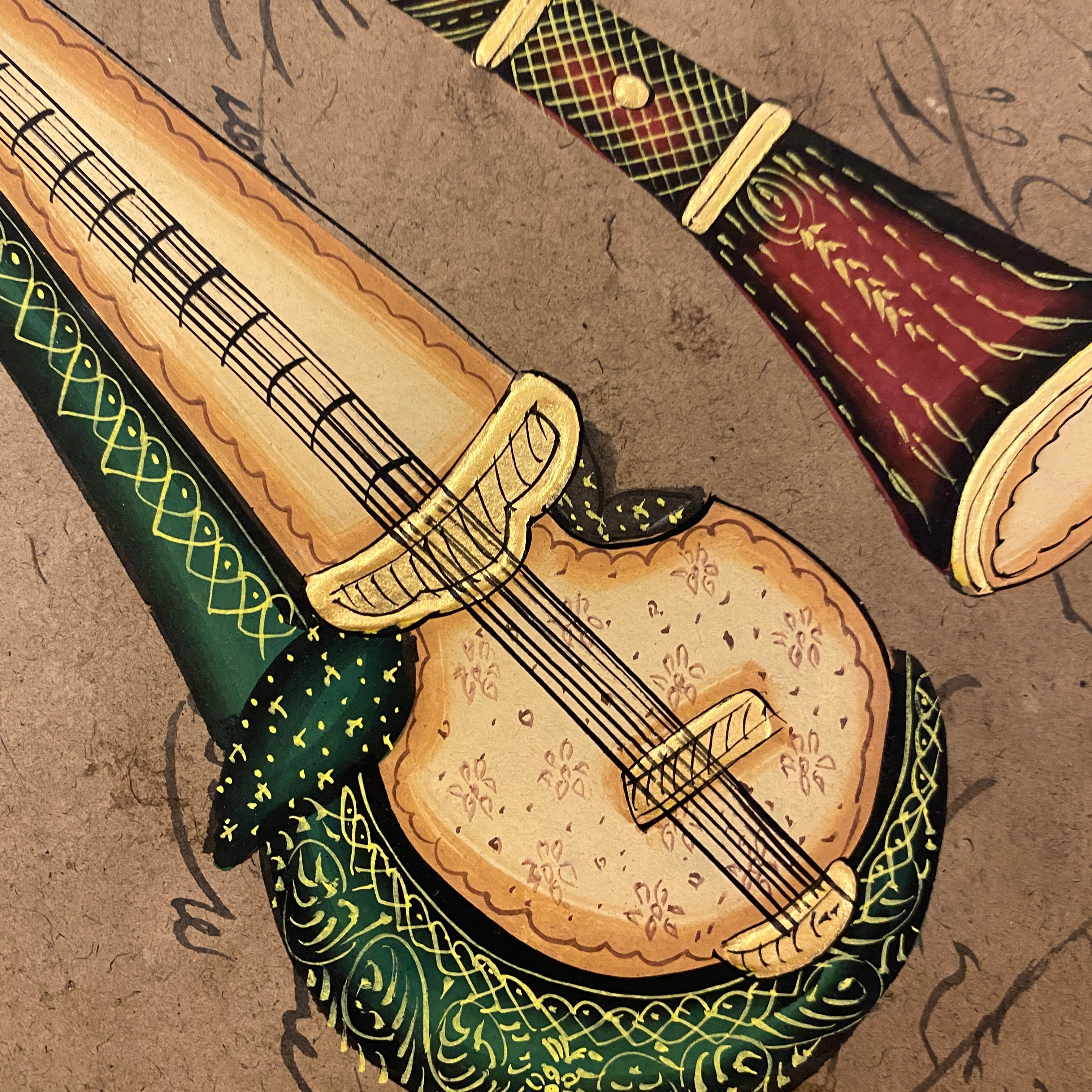 Vintage Hand Painted Court Painting - Musical Instruments - 13 Styles - Vintage India NYC