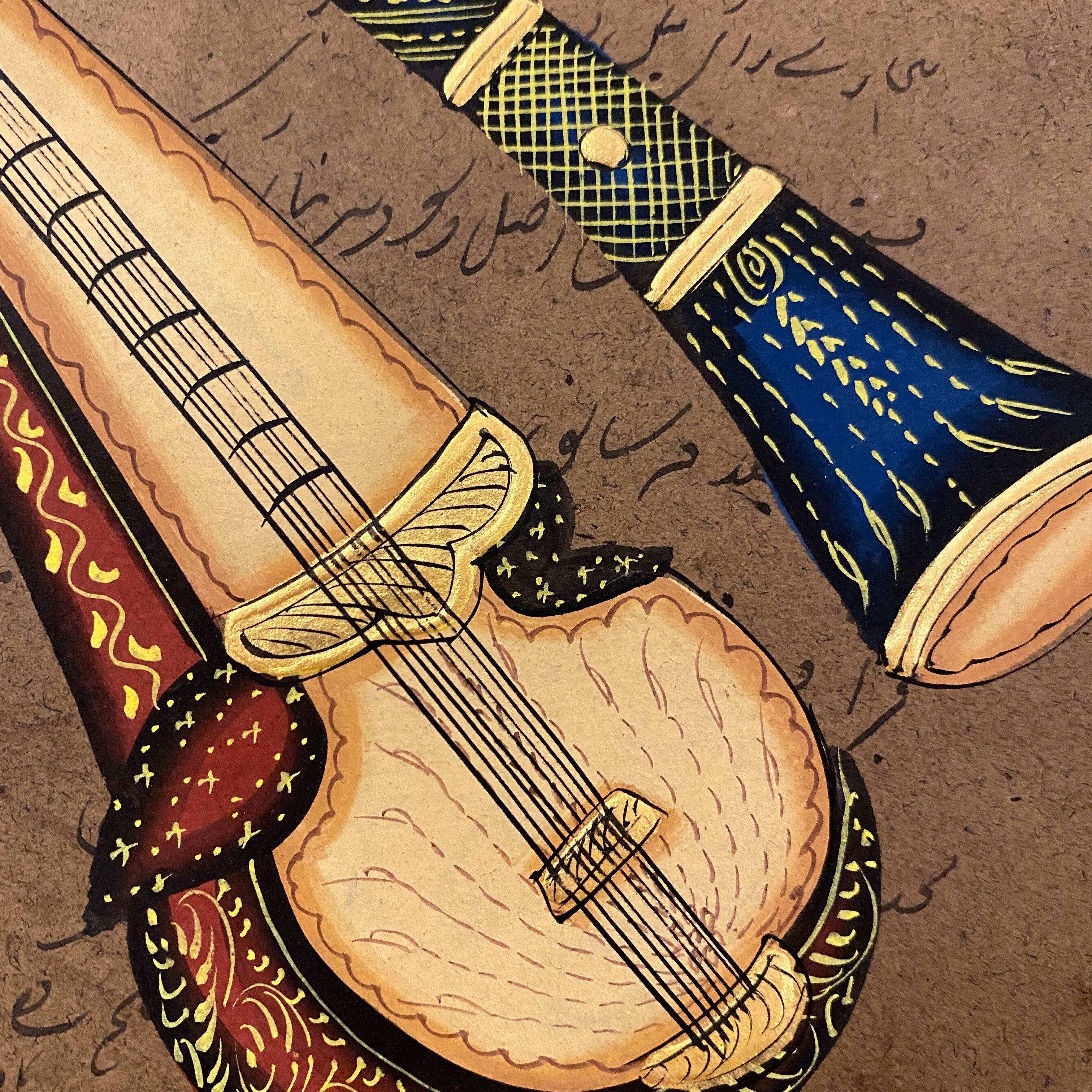 Vintage Hand Painted Court Painting - Musical Instruments - 13 Styles - Vintage India NYC