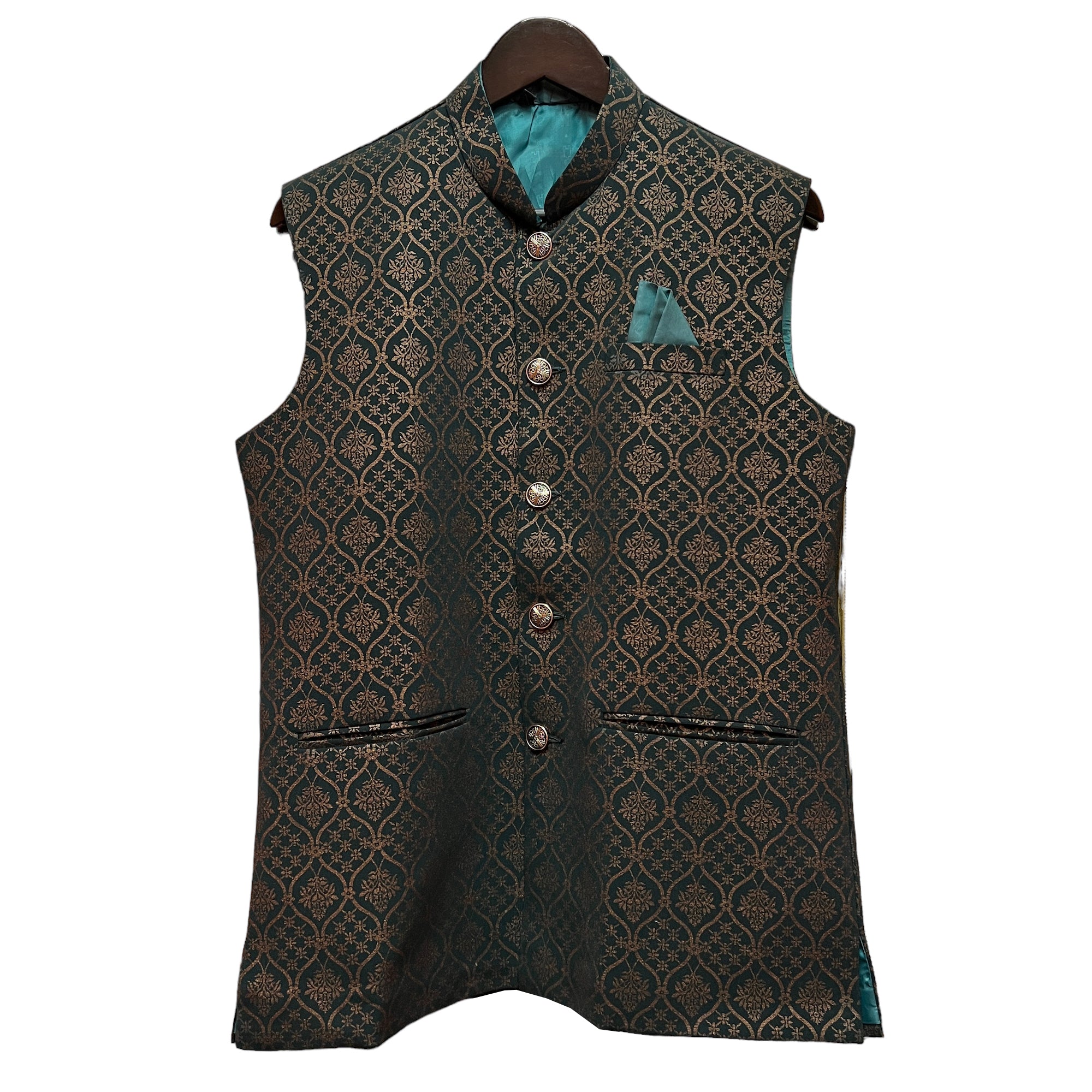 YD Forest & Gold Vest - Vintage India NYC