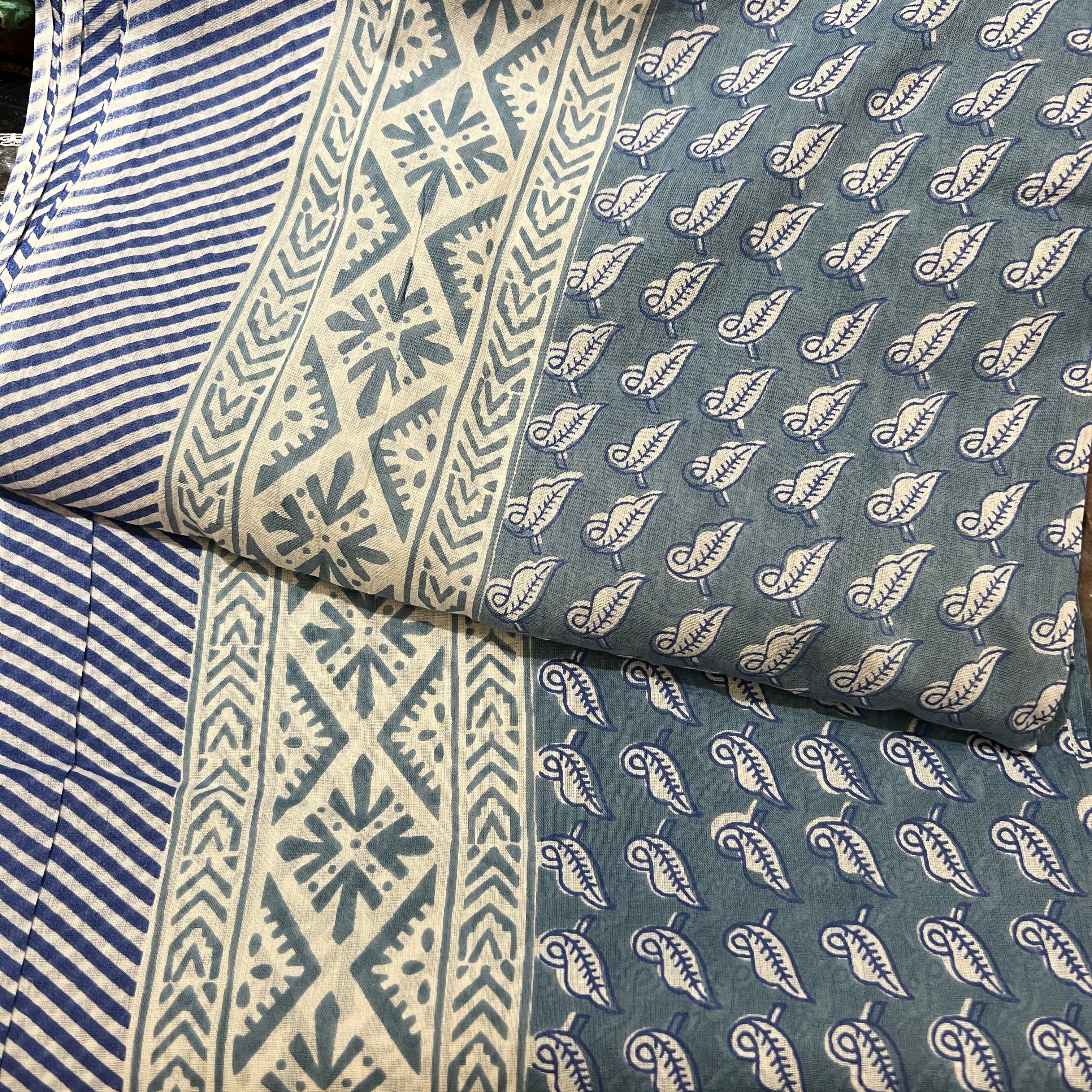 Block Print Sarong/Scarves-Blues - Vintage India NYC