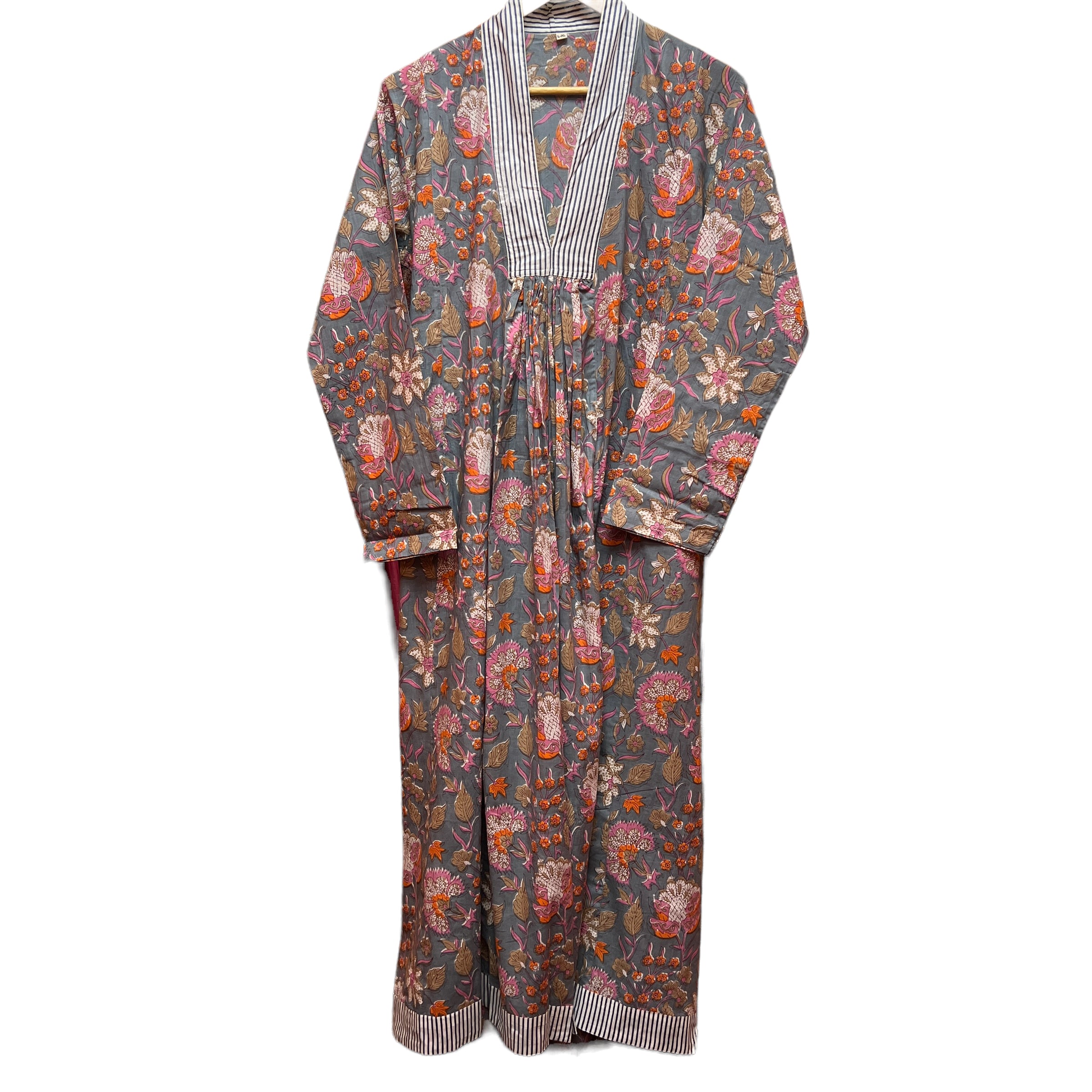 Blockprint Long Kaftan Dress-3 pattern choices - Vintage India NYC