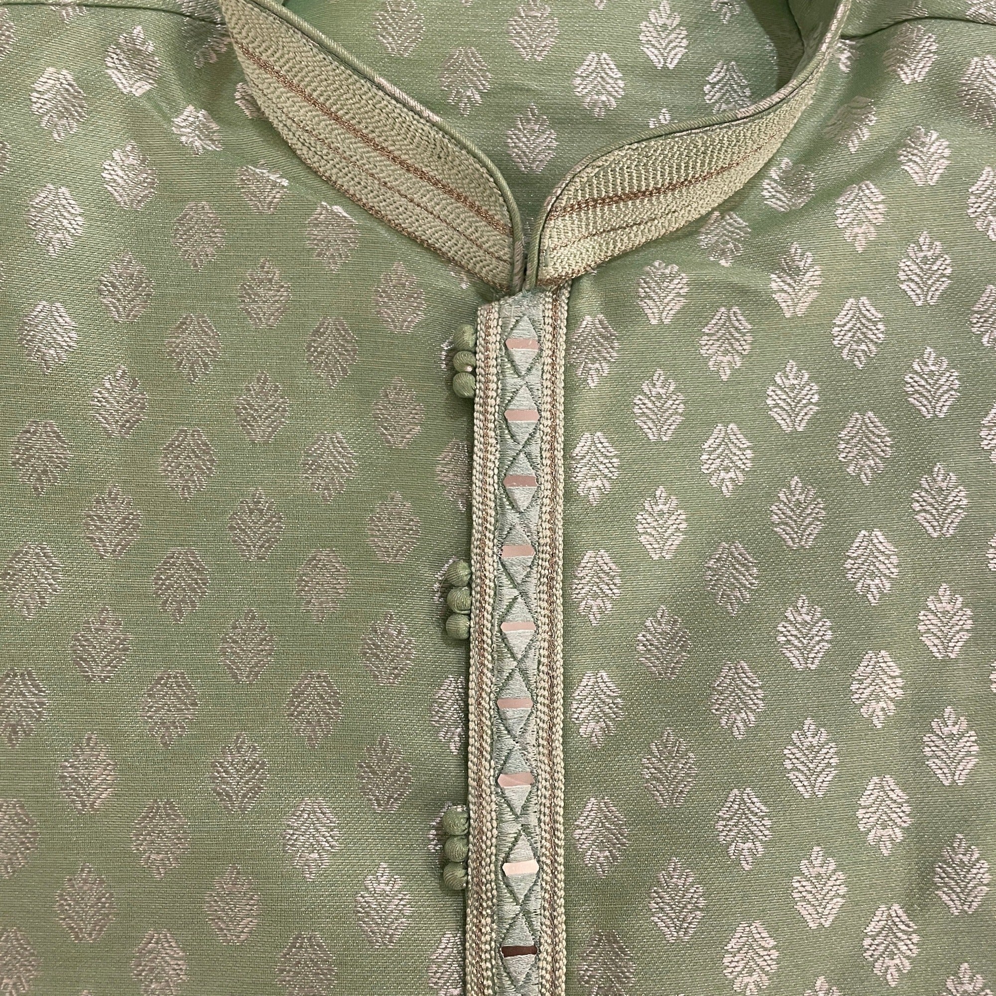 YD Silver Leaf Brocade Kurta-2 Colors - Vintage India NYC