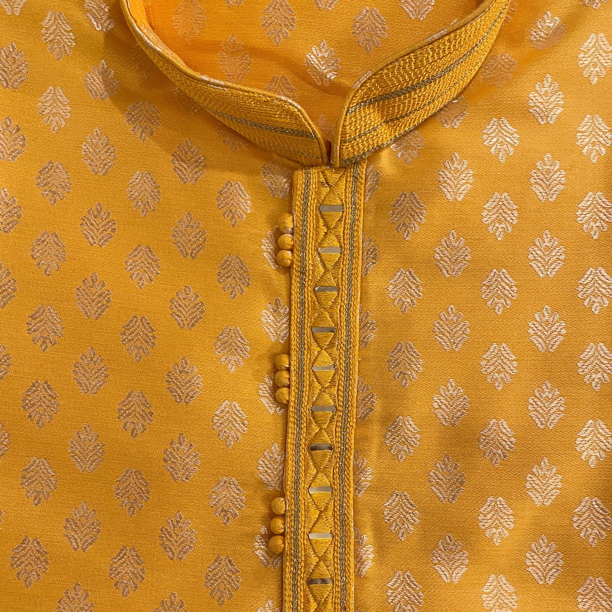 YD Silver Leaf Brocade Kurta-2 Colors - Vintage India NYC