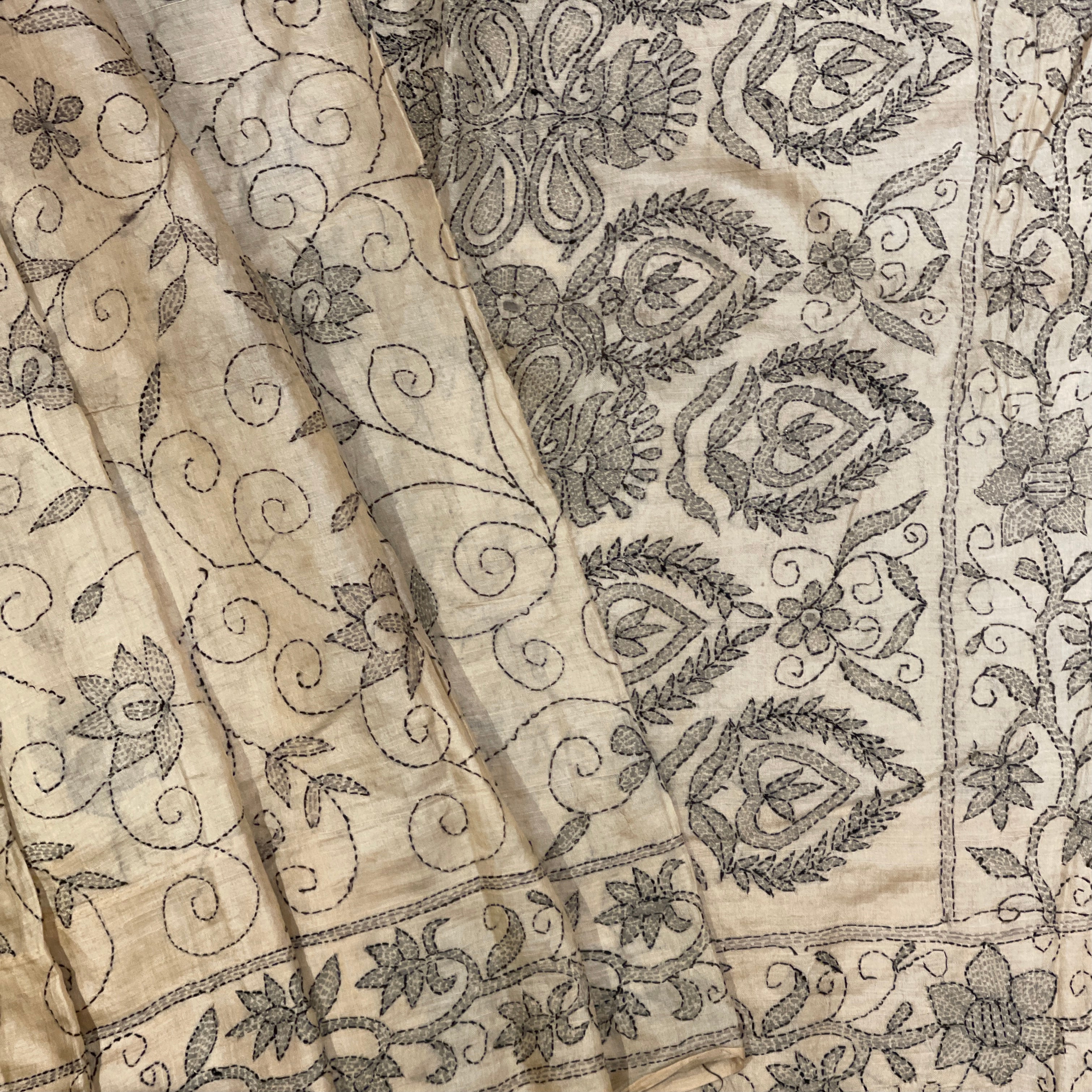 Vintage Katha Work Silk Saree - Vintage India NYC