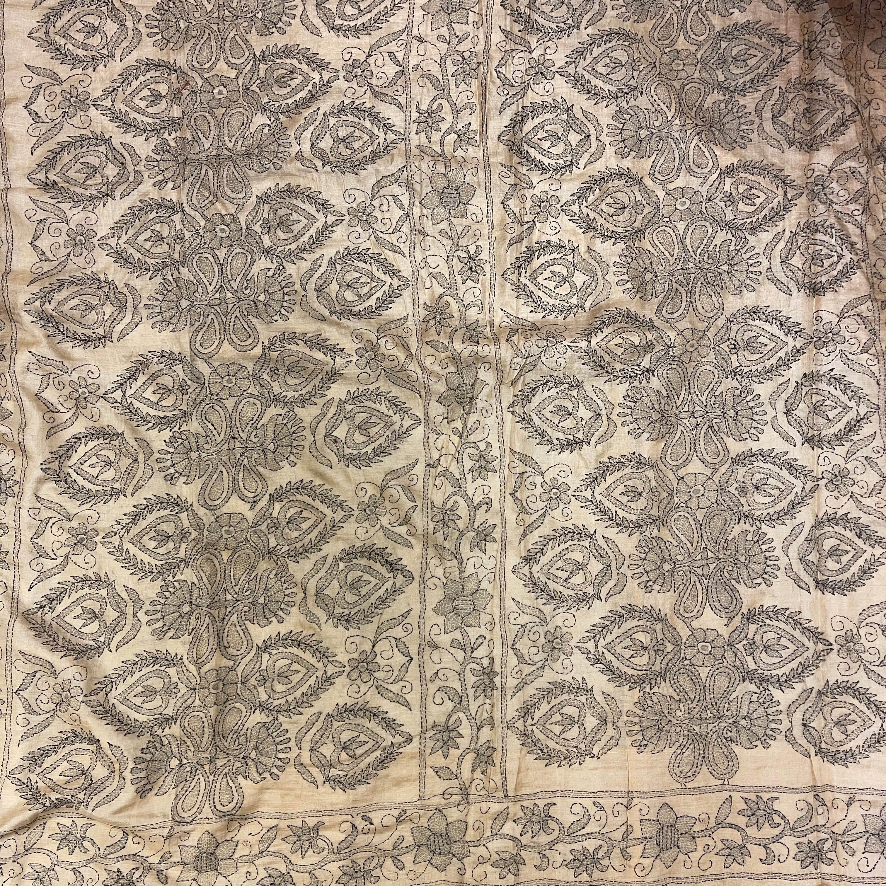 Vintage Katha Work Silk Saree - Vintage India NYC