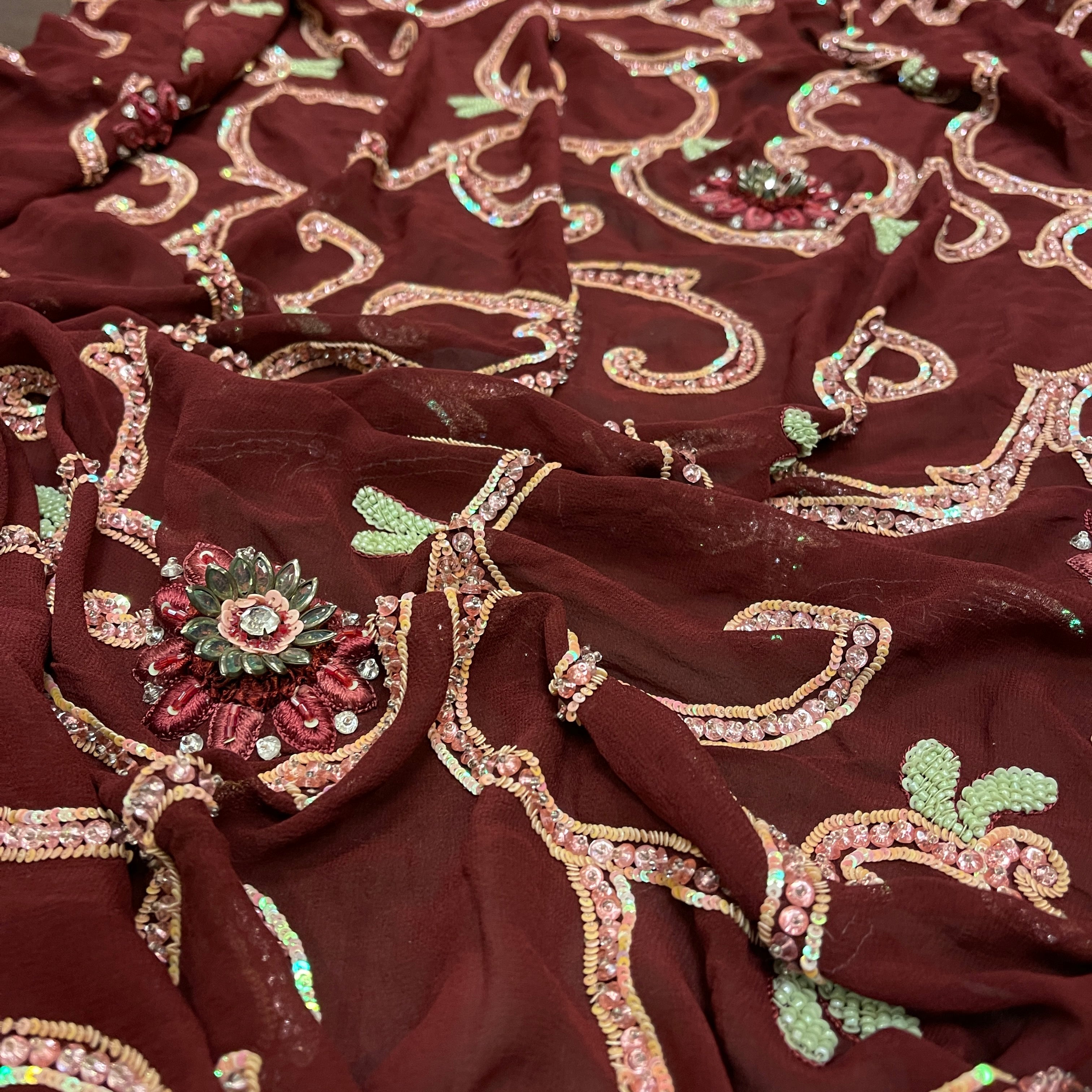 Maroon Heavy Worked Dupatta 8670 - Vintage India NYC