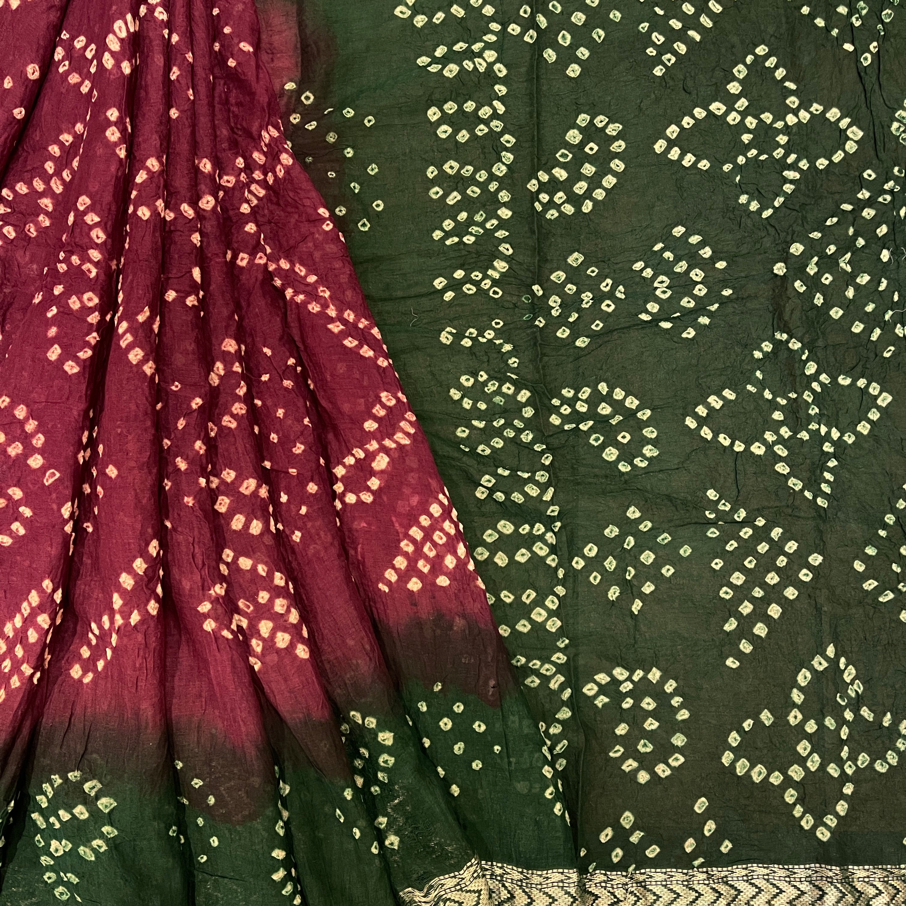 Pink Green Bandhani Cotton Saree - Vintage India NYC