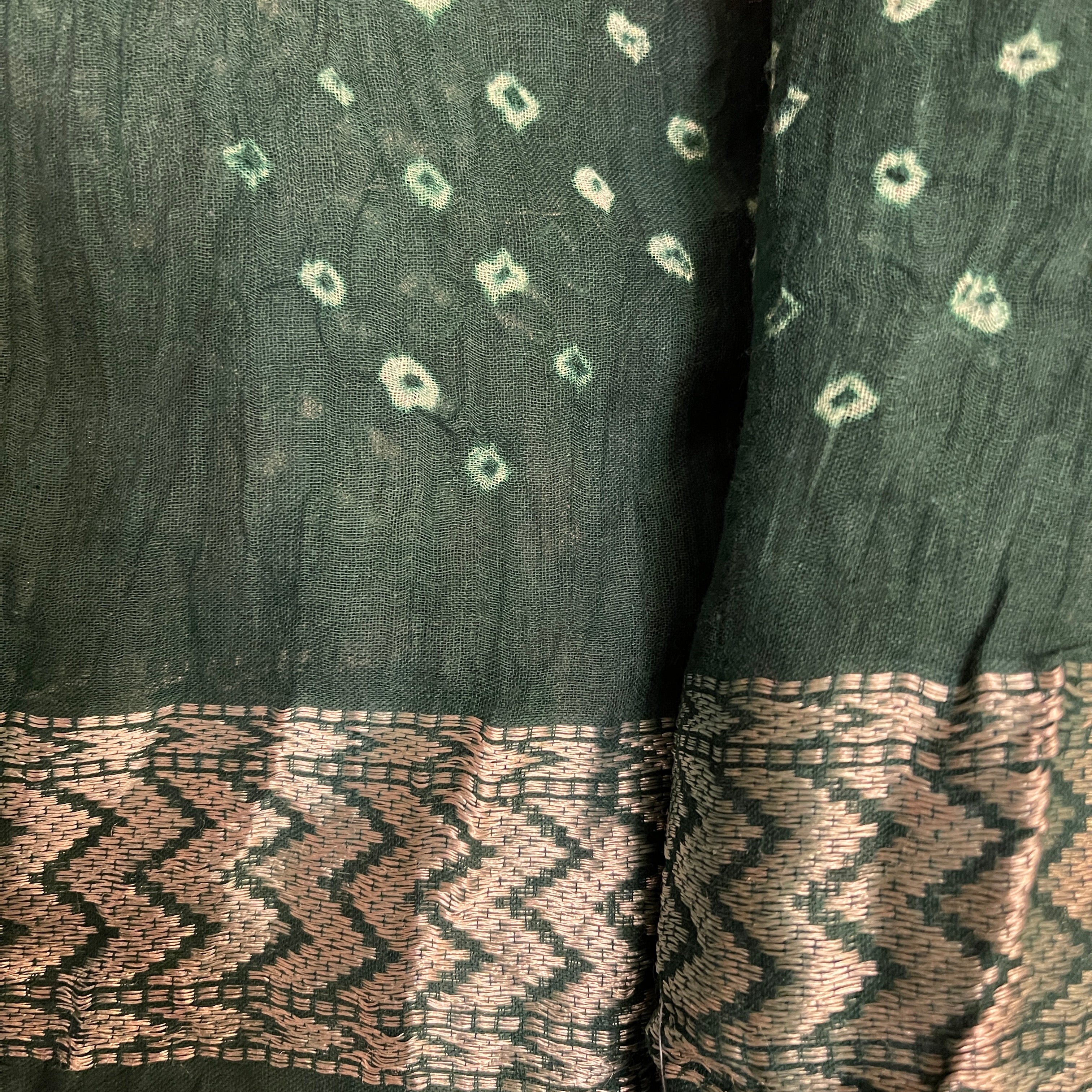 Pink Green Bandhani Cotton Saree - Vintage India NYC
