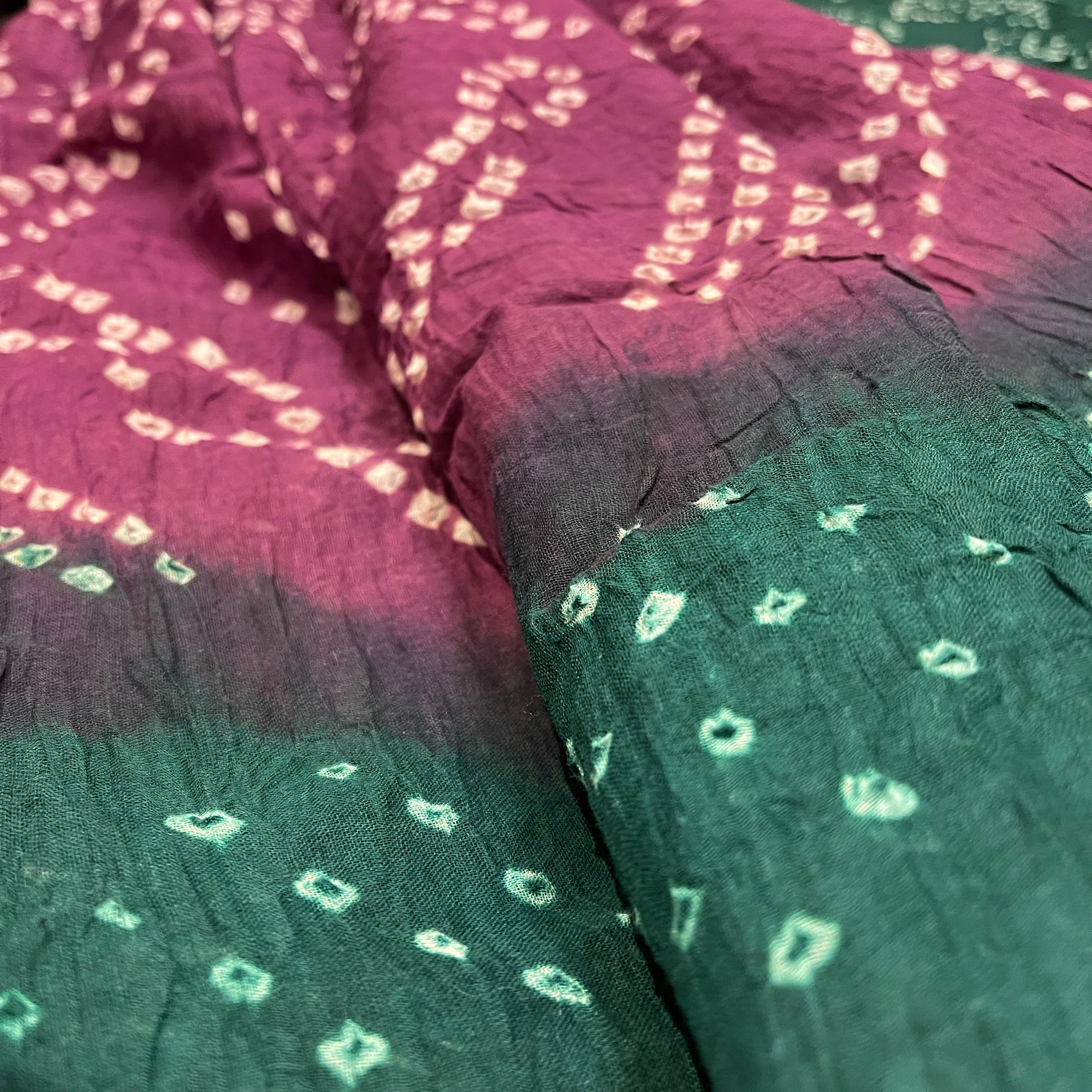 Pink Green Bandhani Cotton Saree - Vintage India NYC