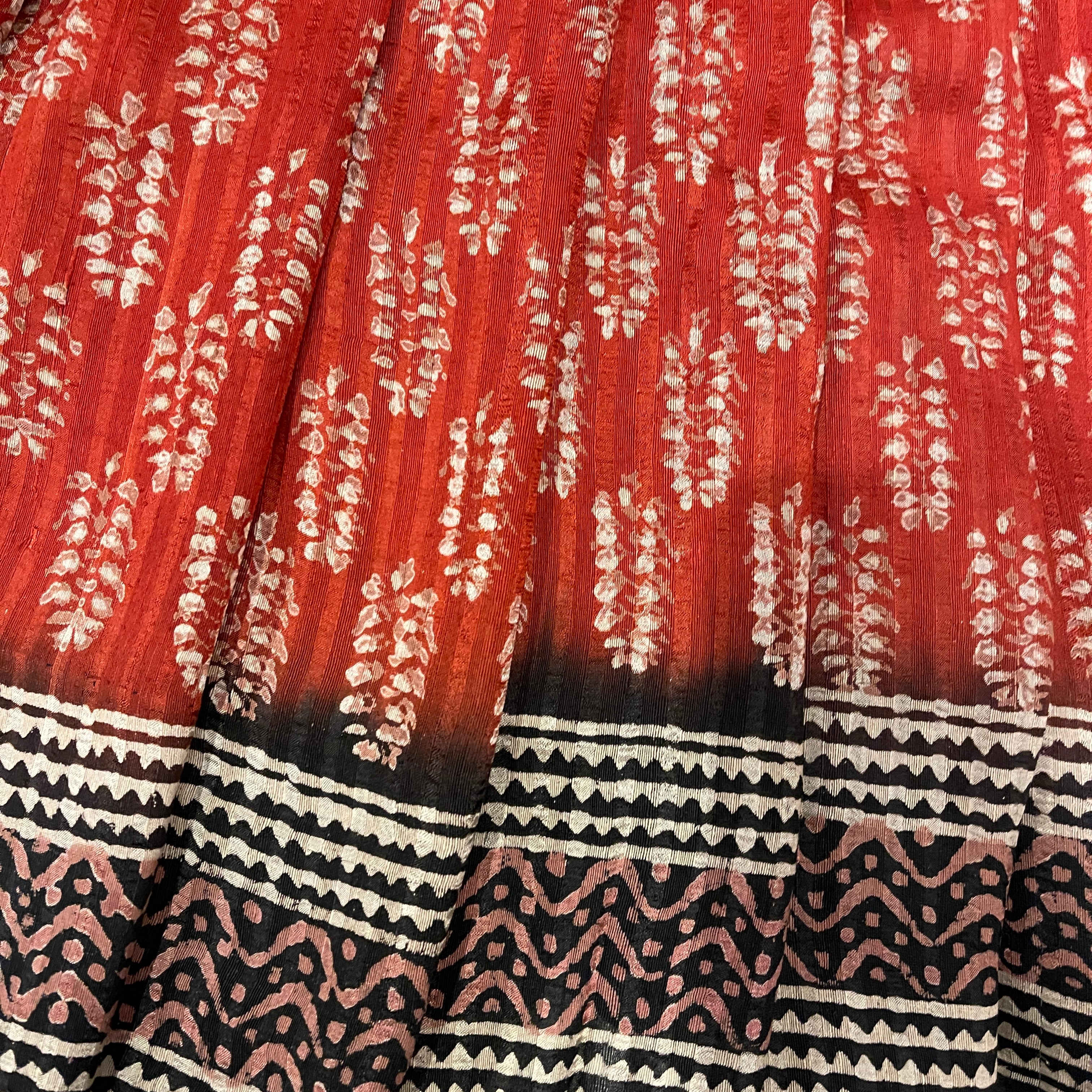 Orange BlockPrint Cotton Saree - Vintage India NYC