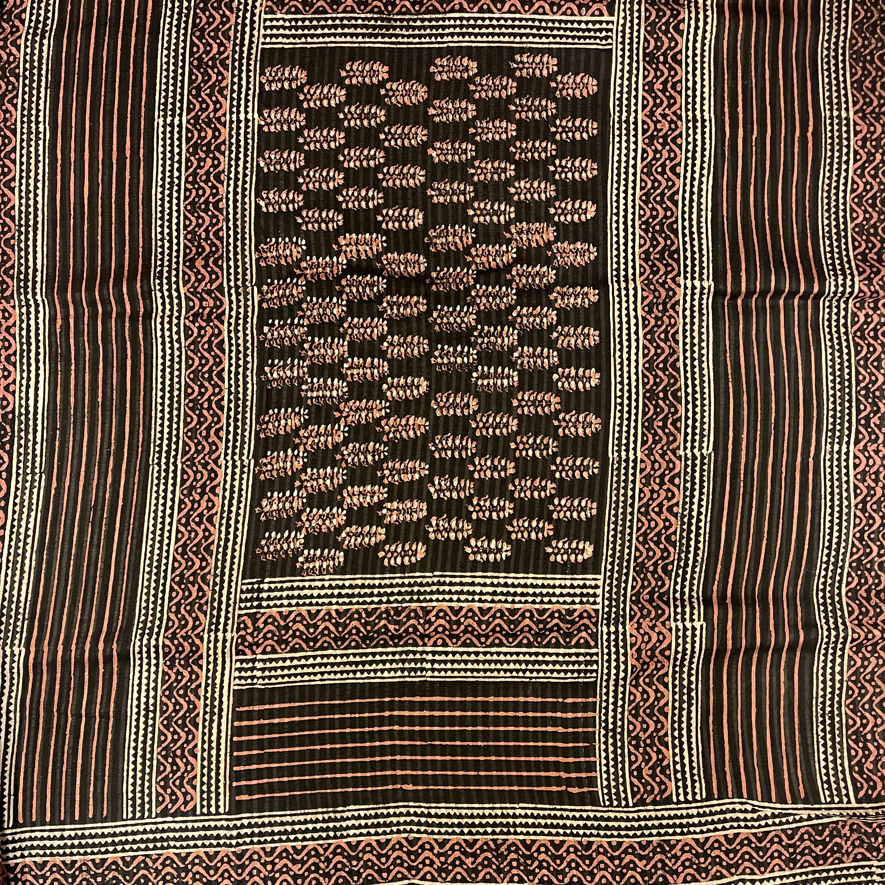 Orange BlockPrint Cotton Saree - Vintage India NYC