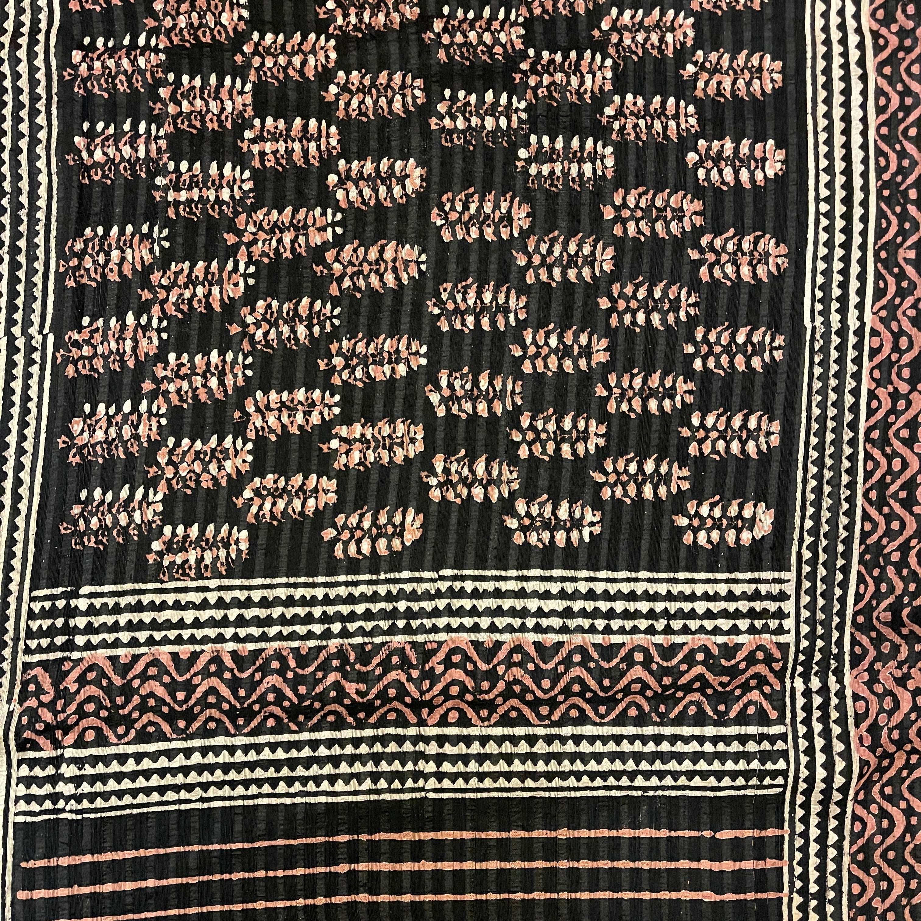 Orange BlockPrint Cotton Saree - Vintage India NYC