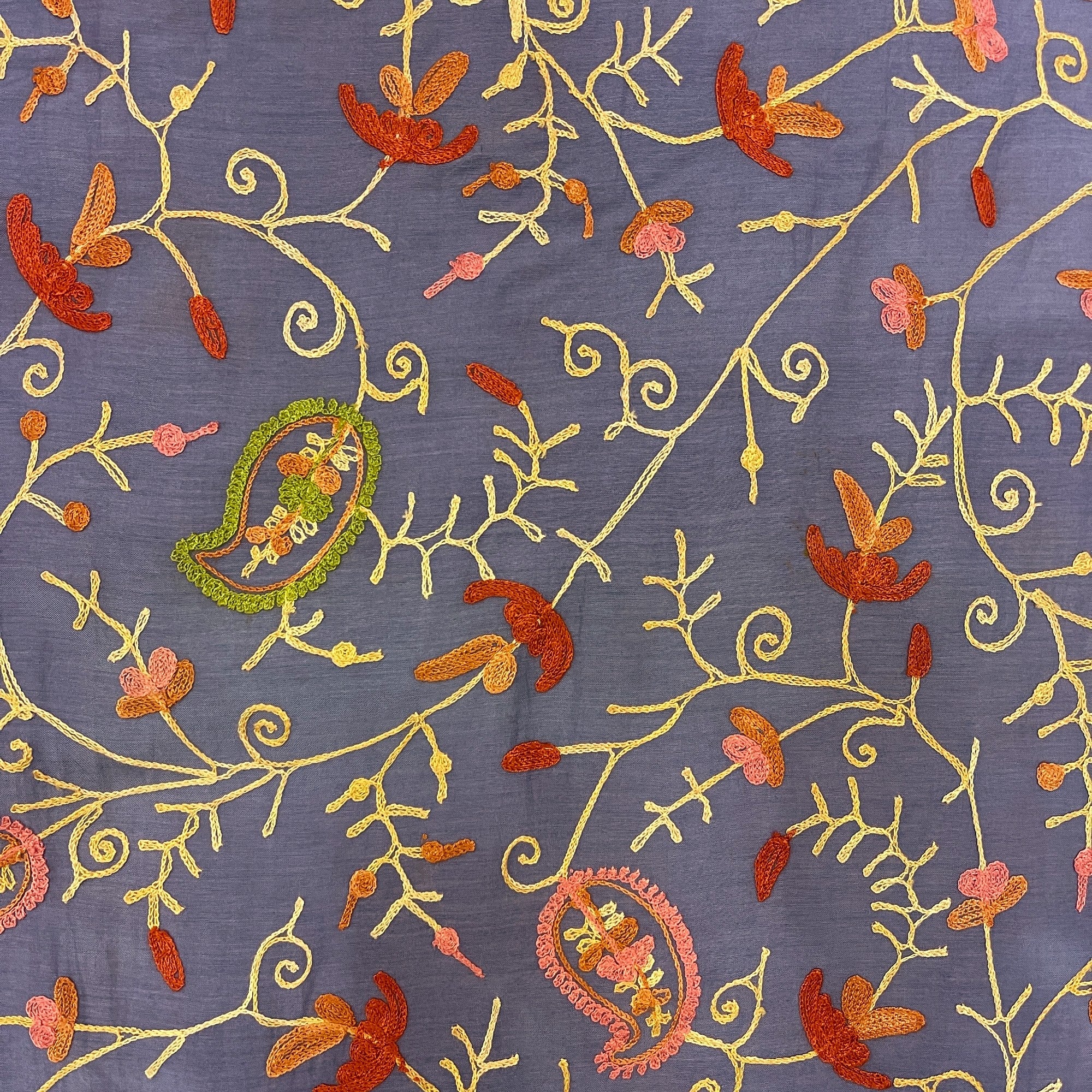 Lavender Cotton Silk Floral Embroidered Saree - Vintage India NYC
