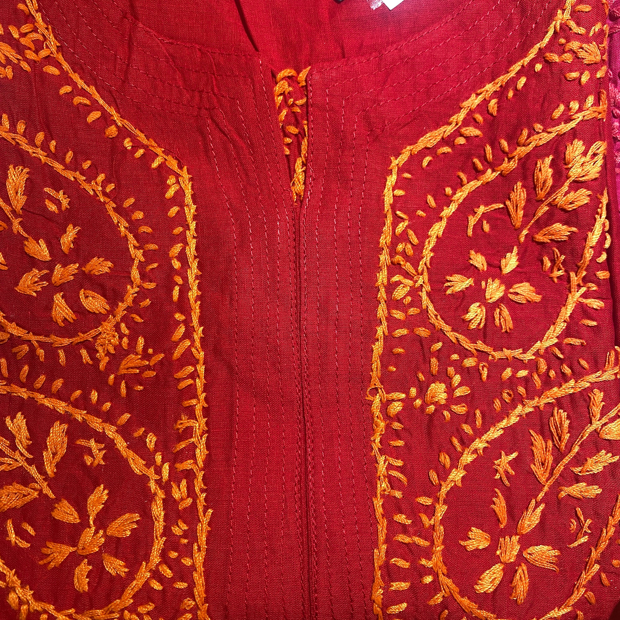 AR Long Embroidered Cotton Tunic kurtis- S - Vintage India NYC