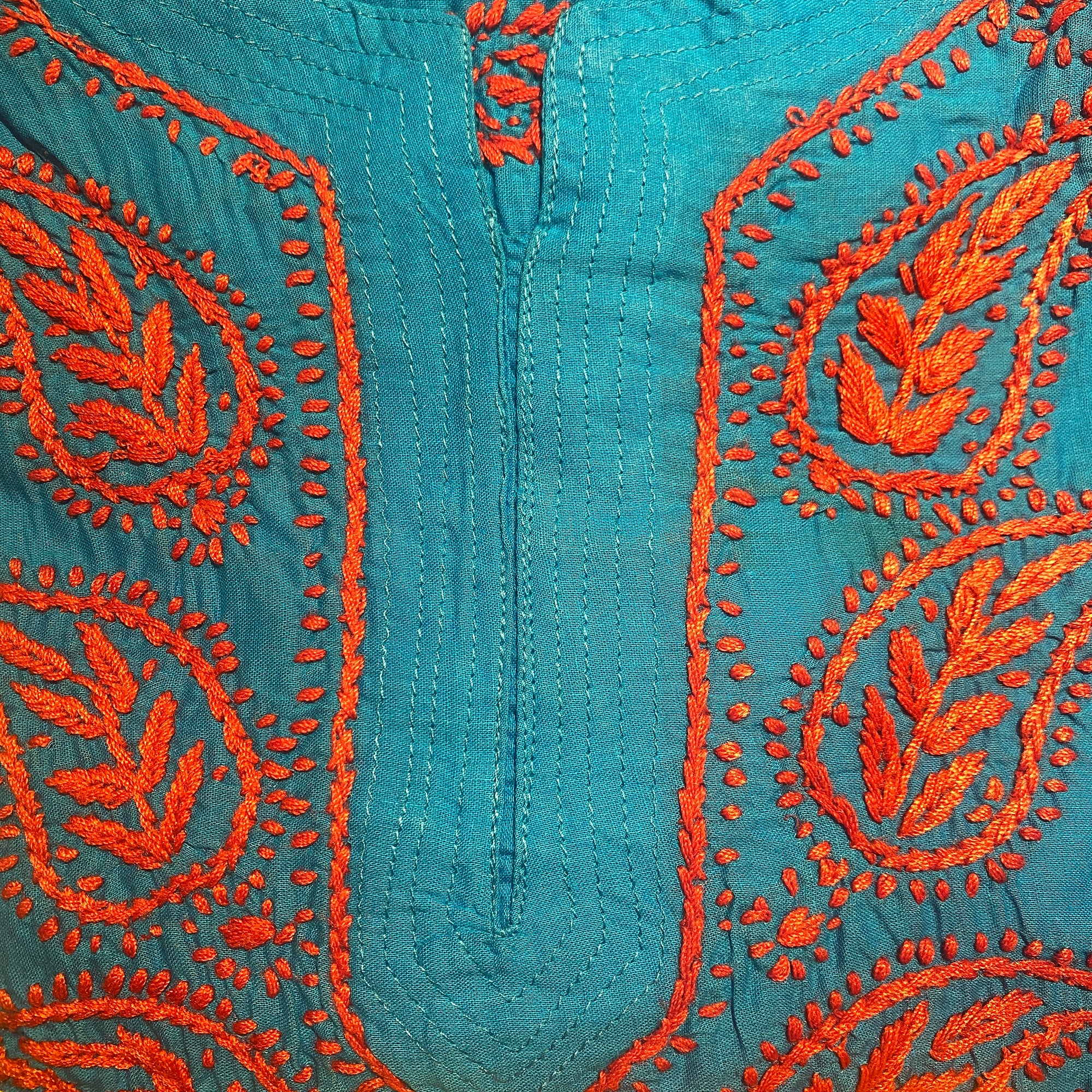 AR Long Embroidered Cotton Tunic kurtis- S - Vintage India NYC