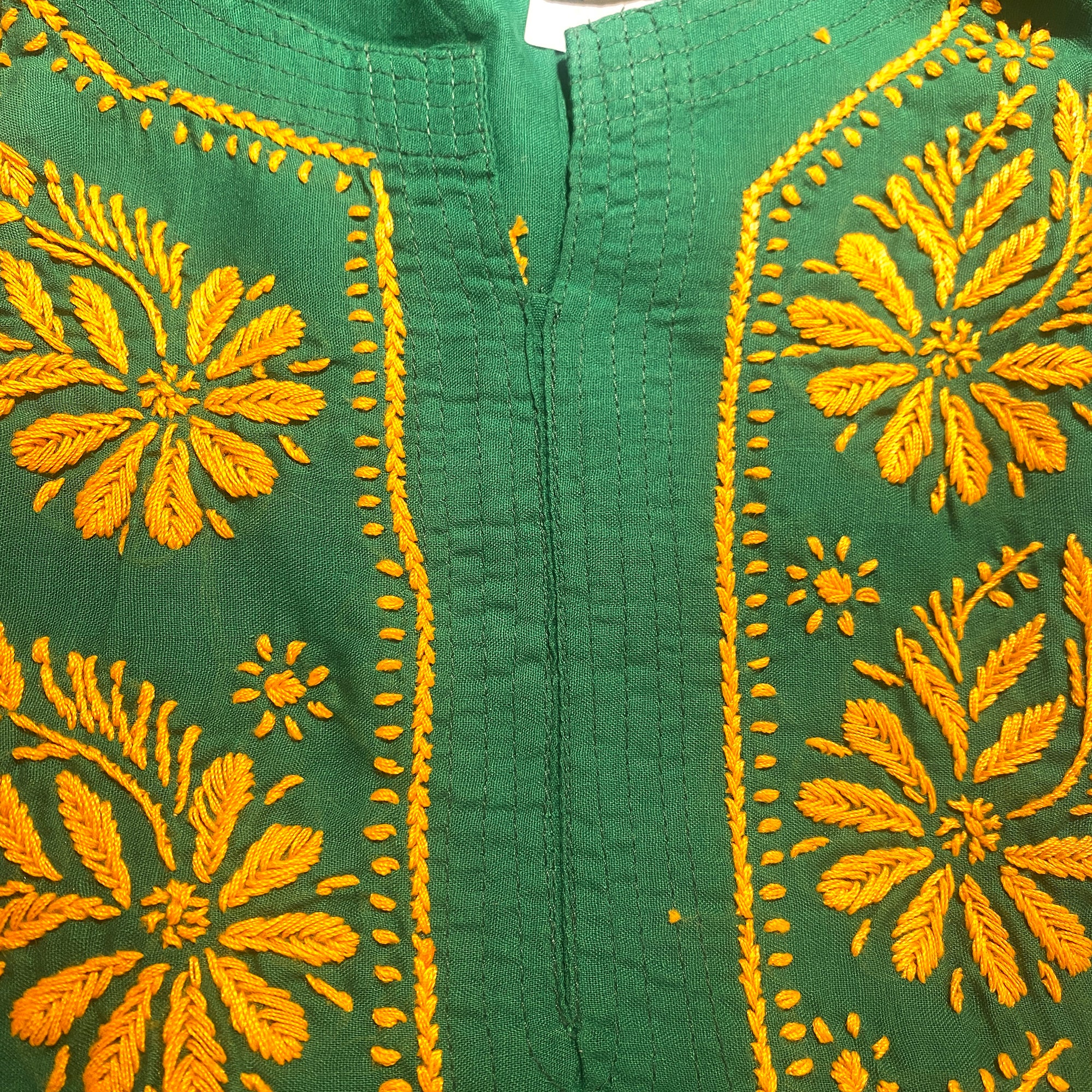 AR Long Embroidered Cotton Tunic Kurtis- L - Vintage India NYC
