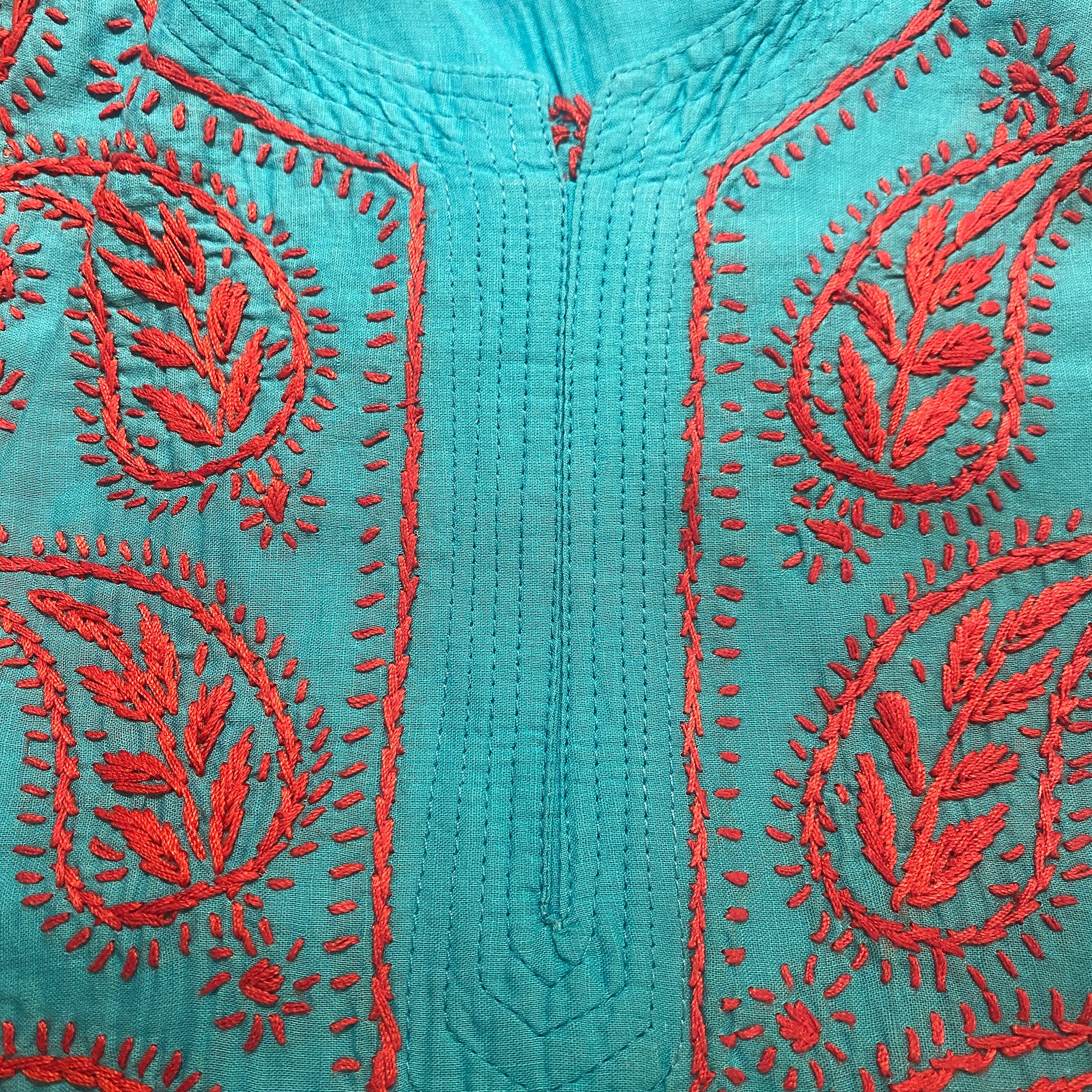 AR Long Embroidered Cotton Tunic Kurtis- L - Vintage India NYC