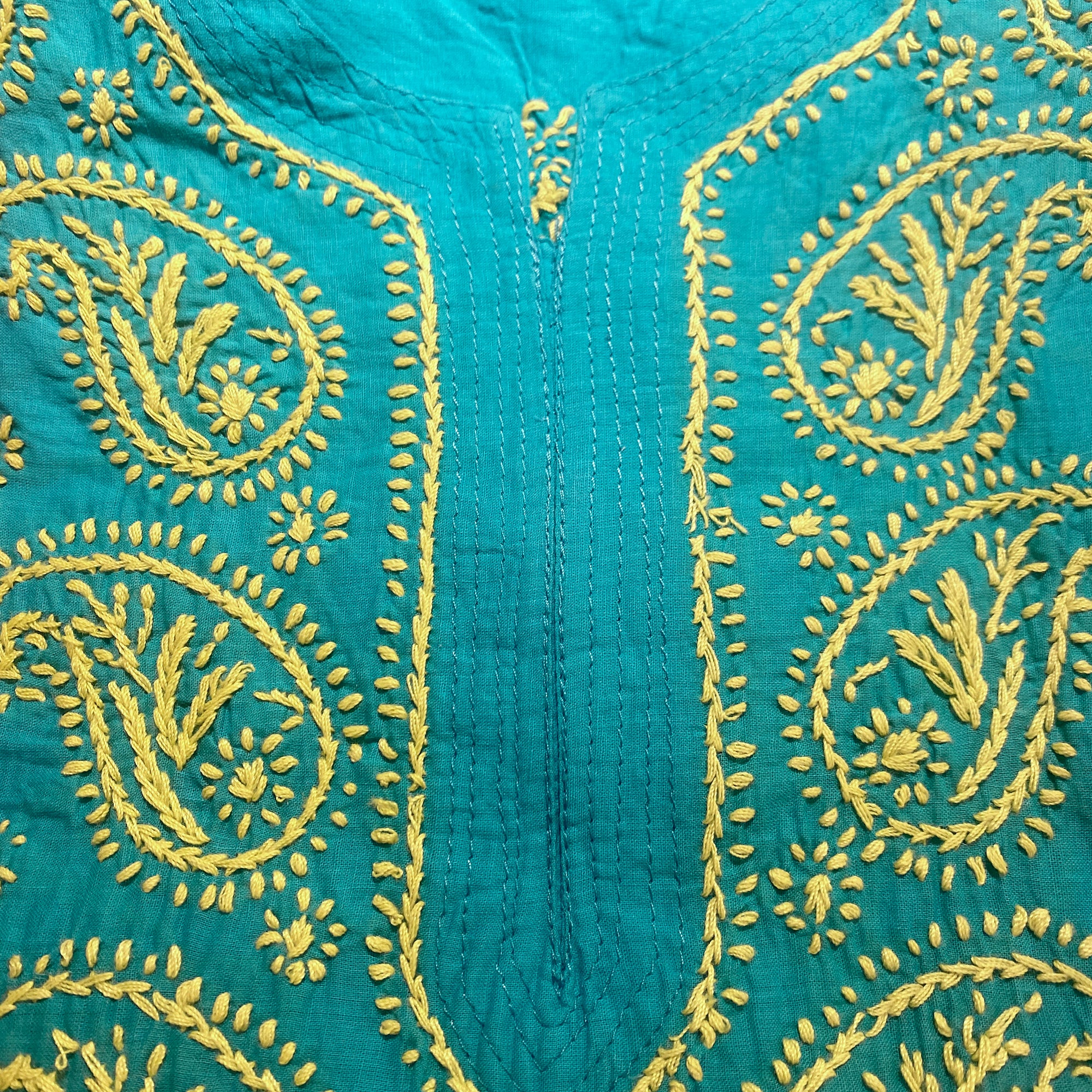 AR Long Embroidered Cotton Tunic Kurtis- L - Vintage India NYC
