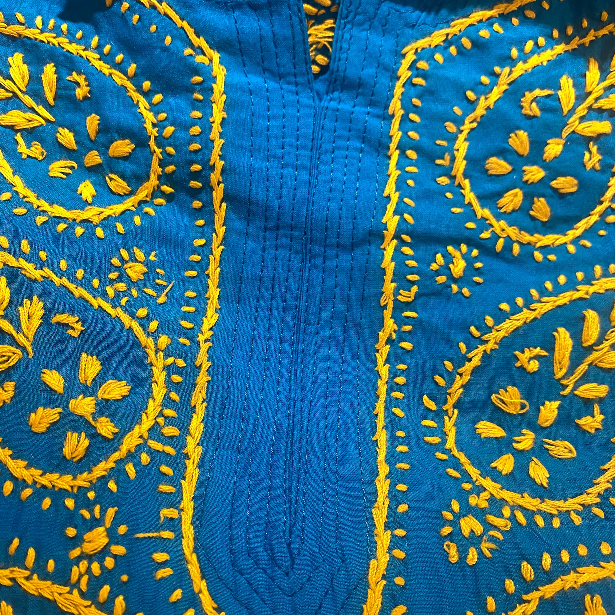 AR Long Embroidered Cotton Tunic Kurtis- L - Vintage India NYC