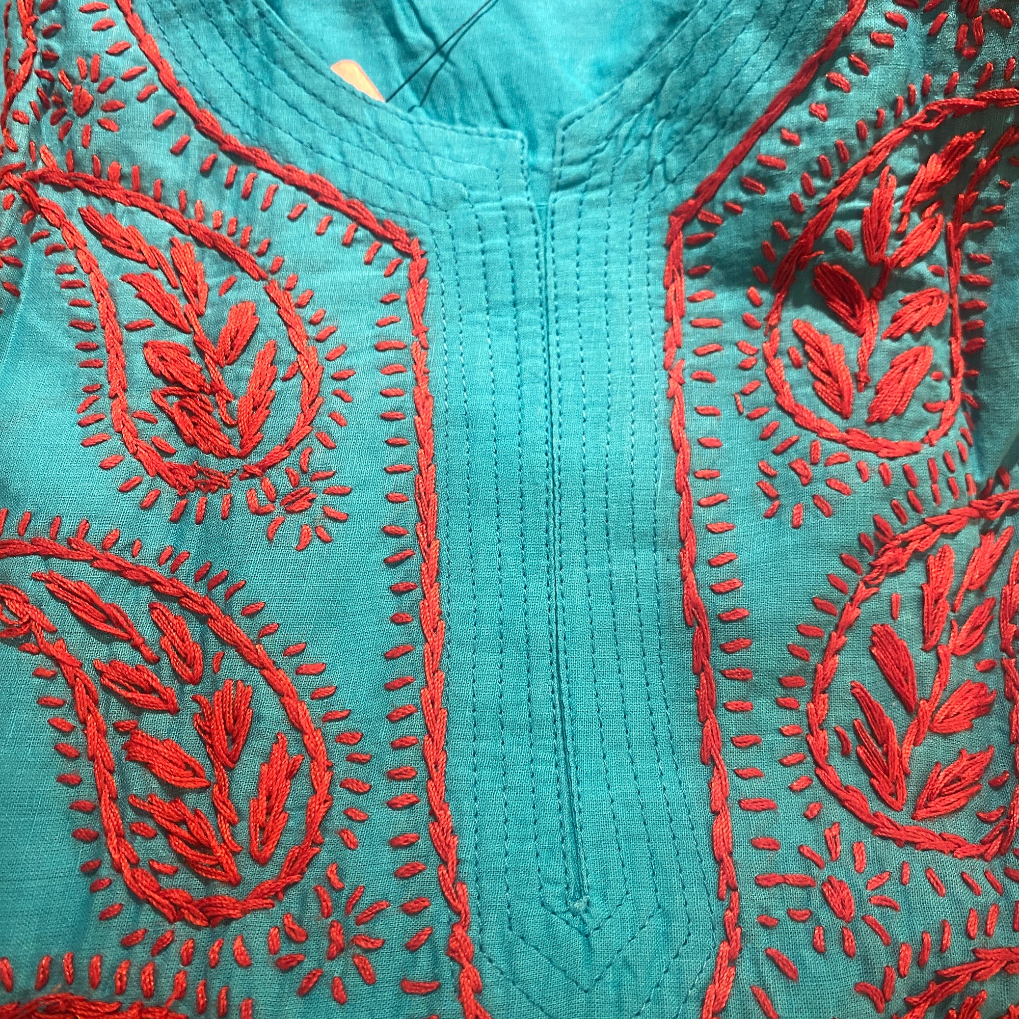 AR Long Embroidered Cotton Tunic Kurtis- L - Vintage India NYC