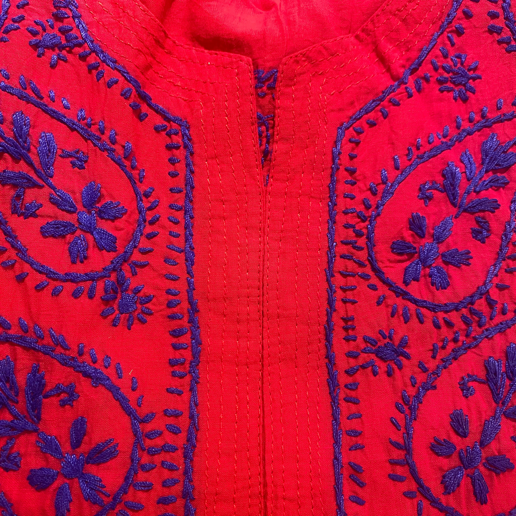 AR Long Embroidered Cotton Tunic Kurtis- L - Vintage India NYC