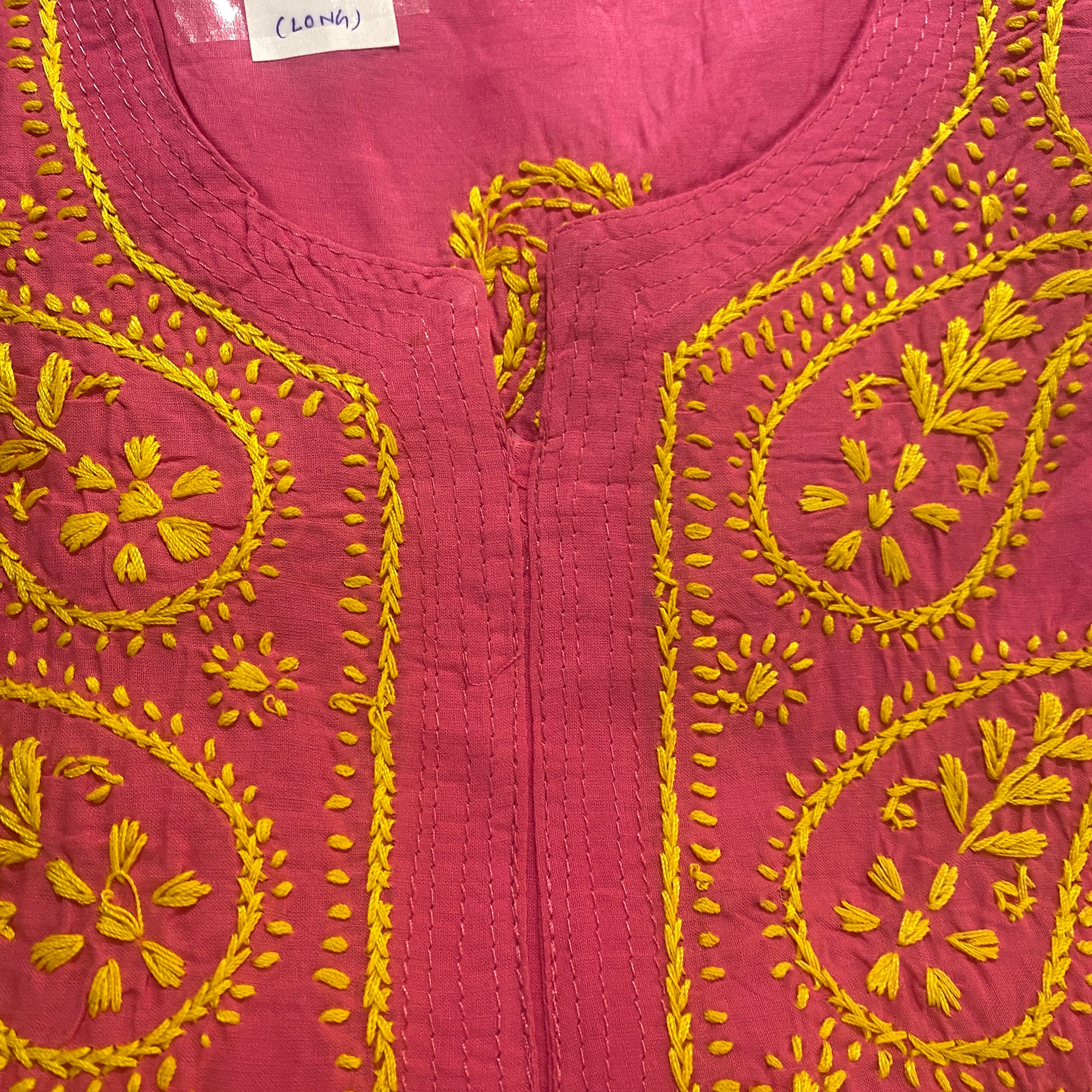 AR Long Embroidered Cotton Tunic Kurtis- L - Vintage India NYC