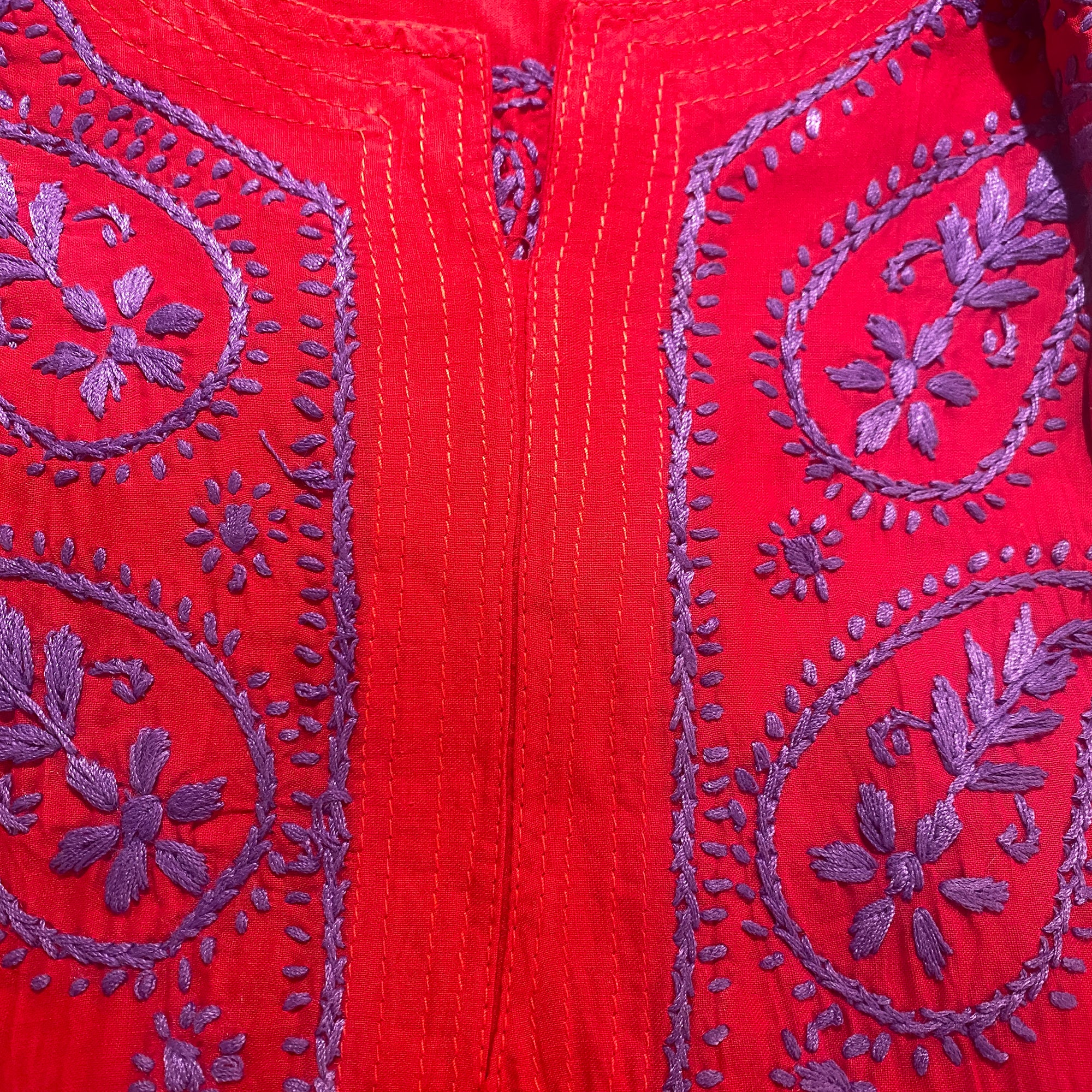 AR Long Embroidered Cotton Tunic Kurtis- L - Vintage India NYC