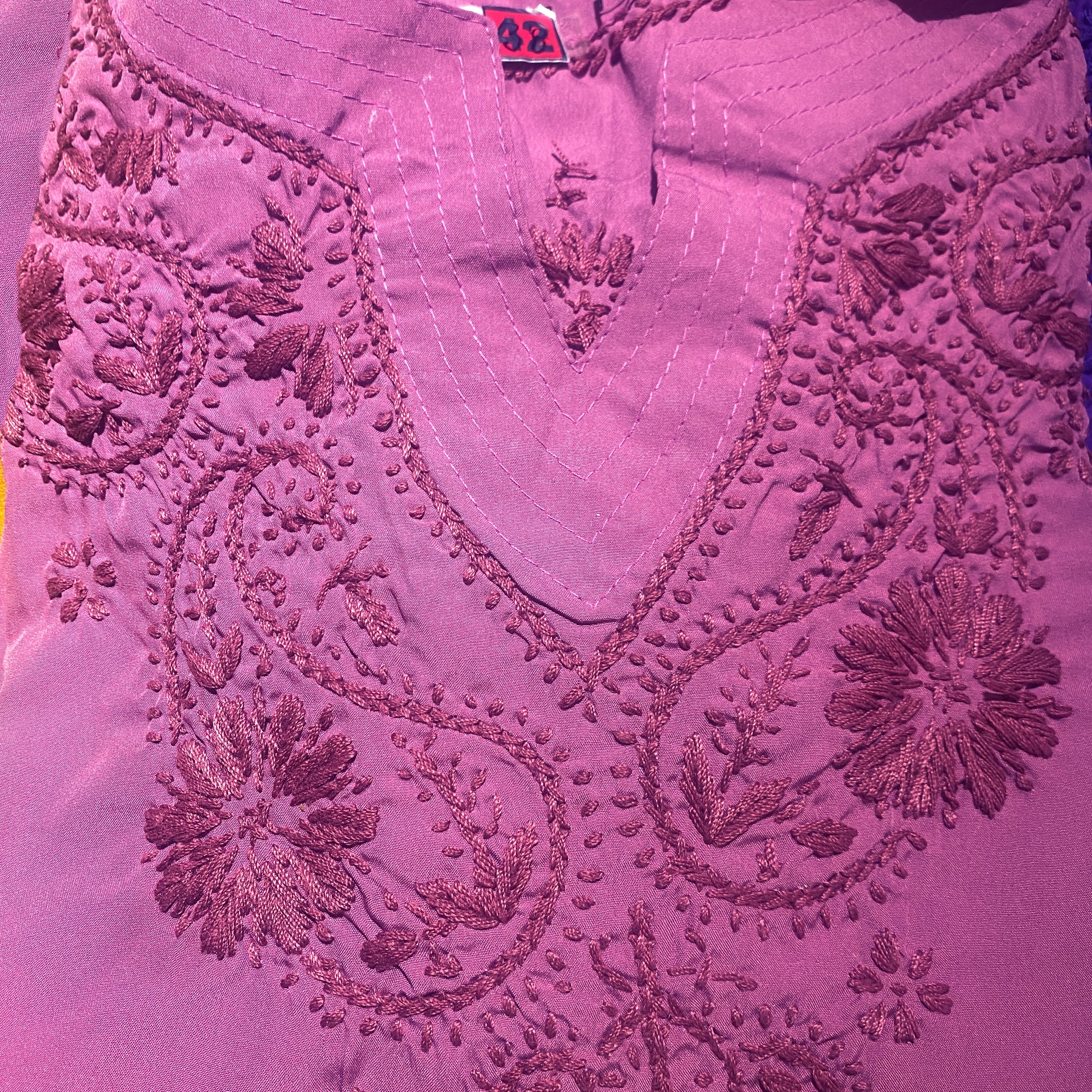 AR Short Embroidered Cotton Tunic Kurti-M - Vintage India NYC