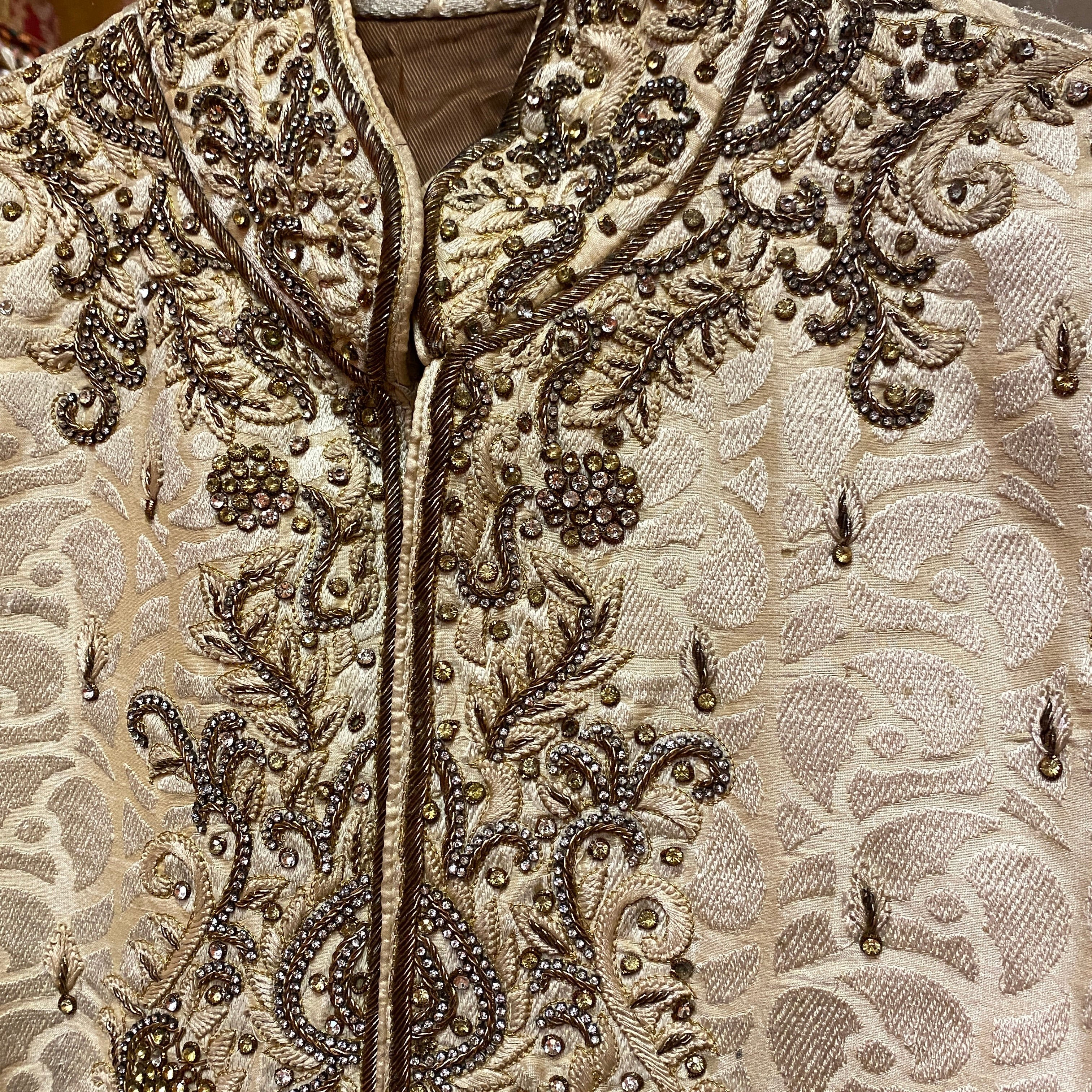 Ivory Cream Jacquard Sherwani - Vintage India NYC