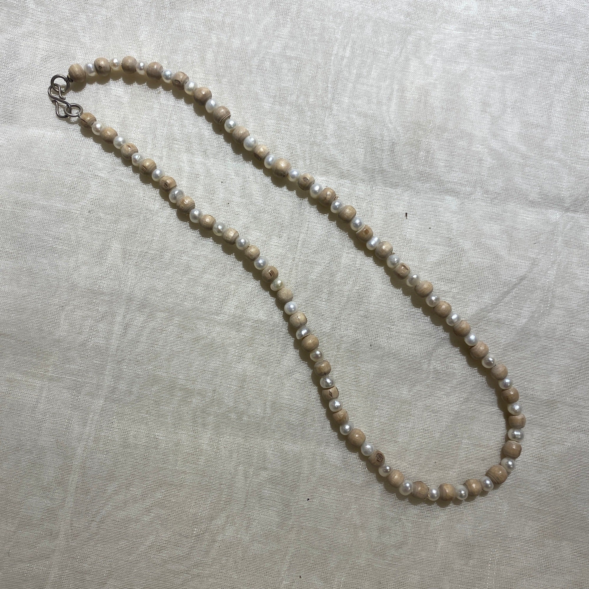 Sandalwood & Pearl Necklace - Vintage India NYC