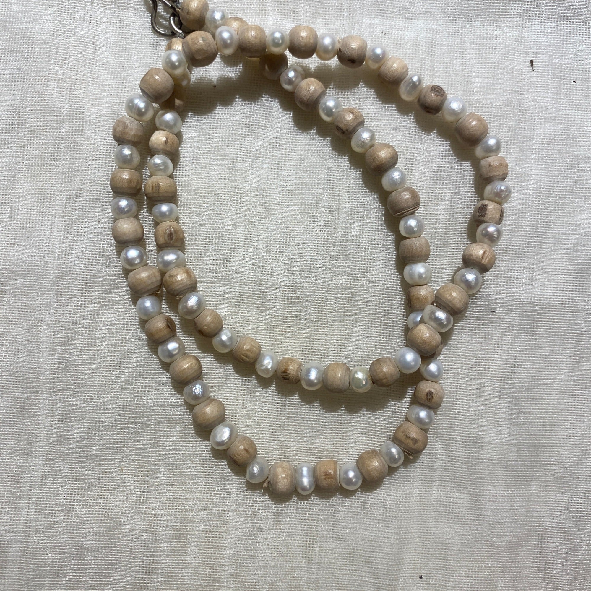 Sandalwood & Pearl Necklace - Vintage India NYC