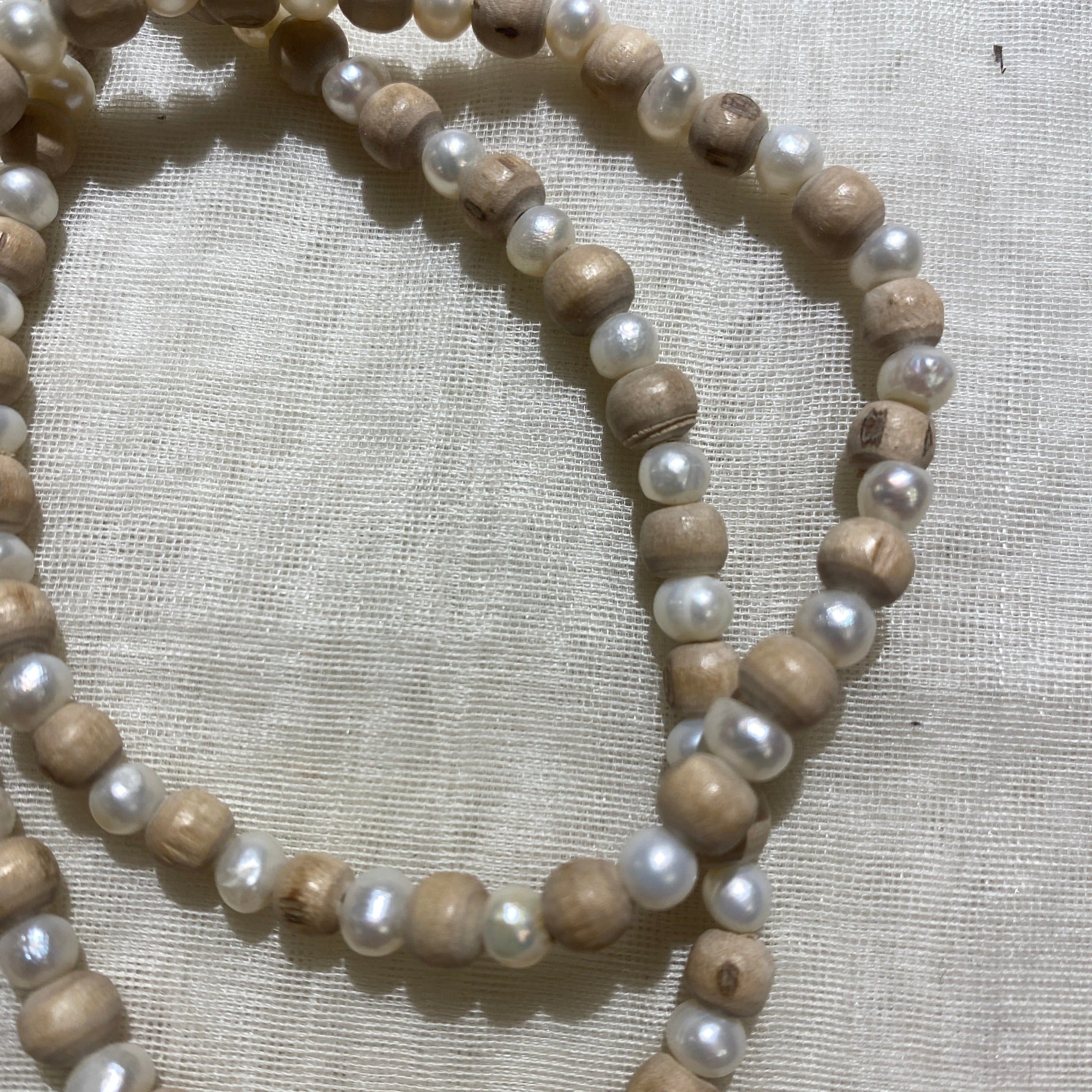 Sandalwood & Pearl Necklace - Vintage India NYC