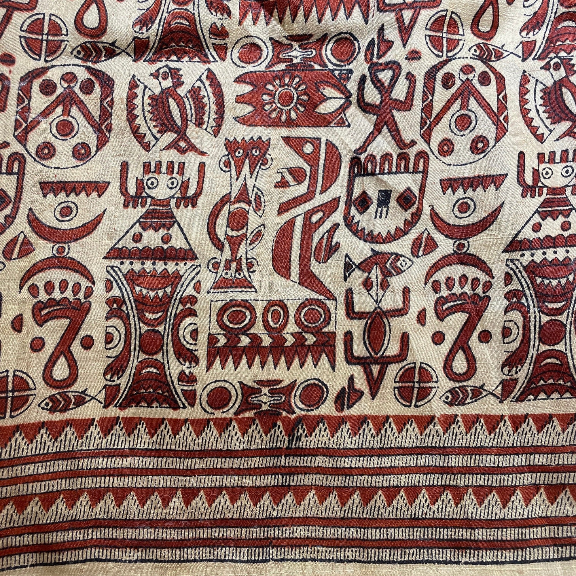 Rust Silk Saree with Tribal Design - Vintage India NYC