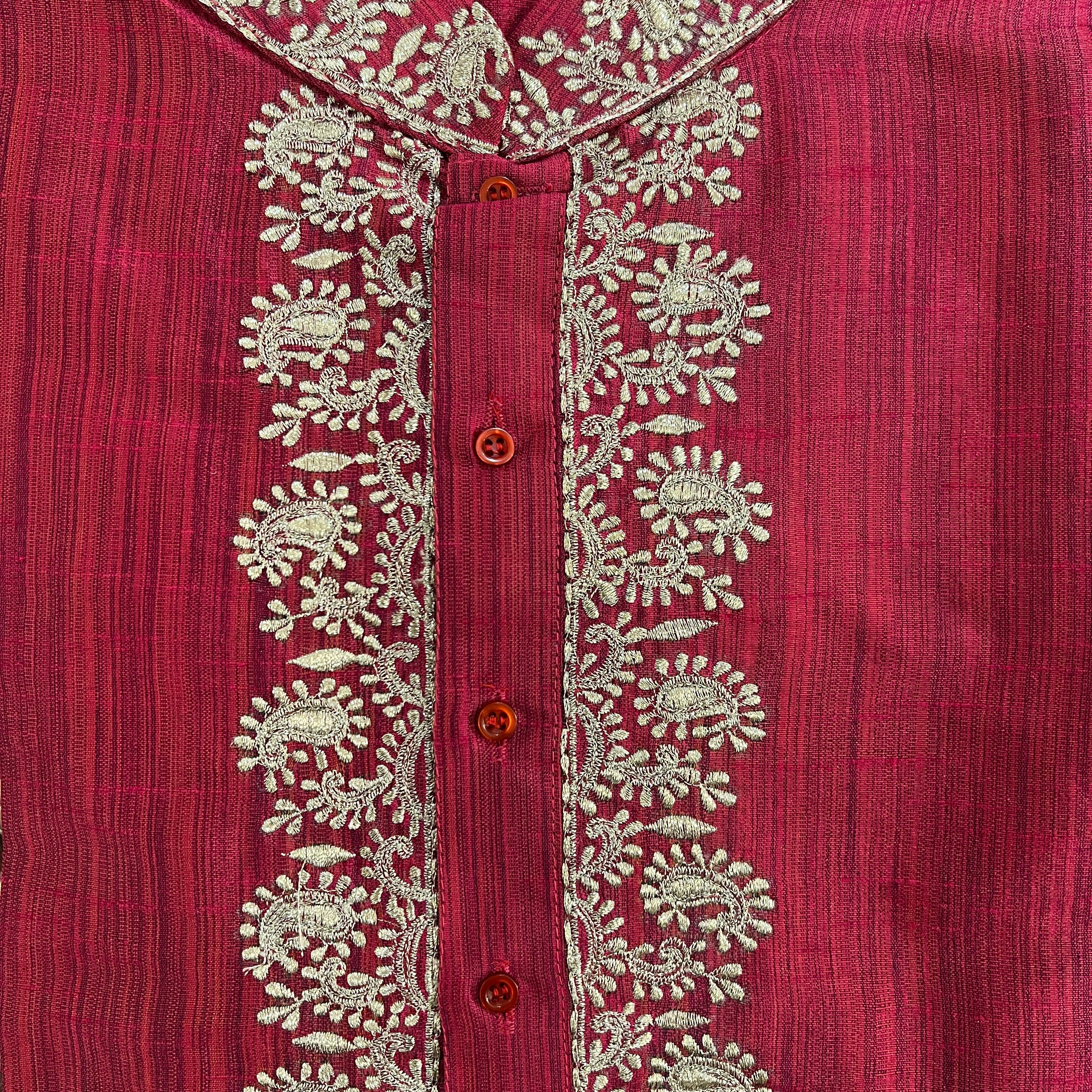 DT Dark Pink & Silver Short Kurta - Vintage India NYC